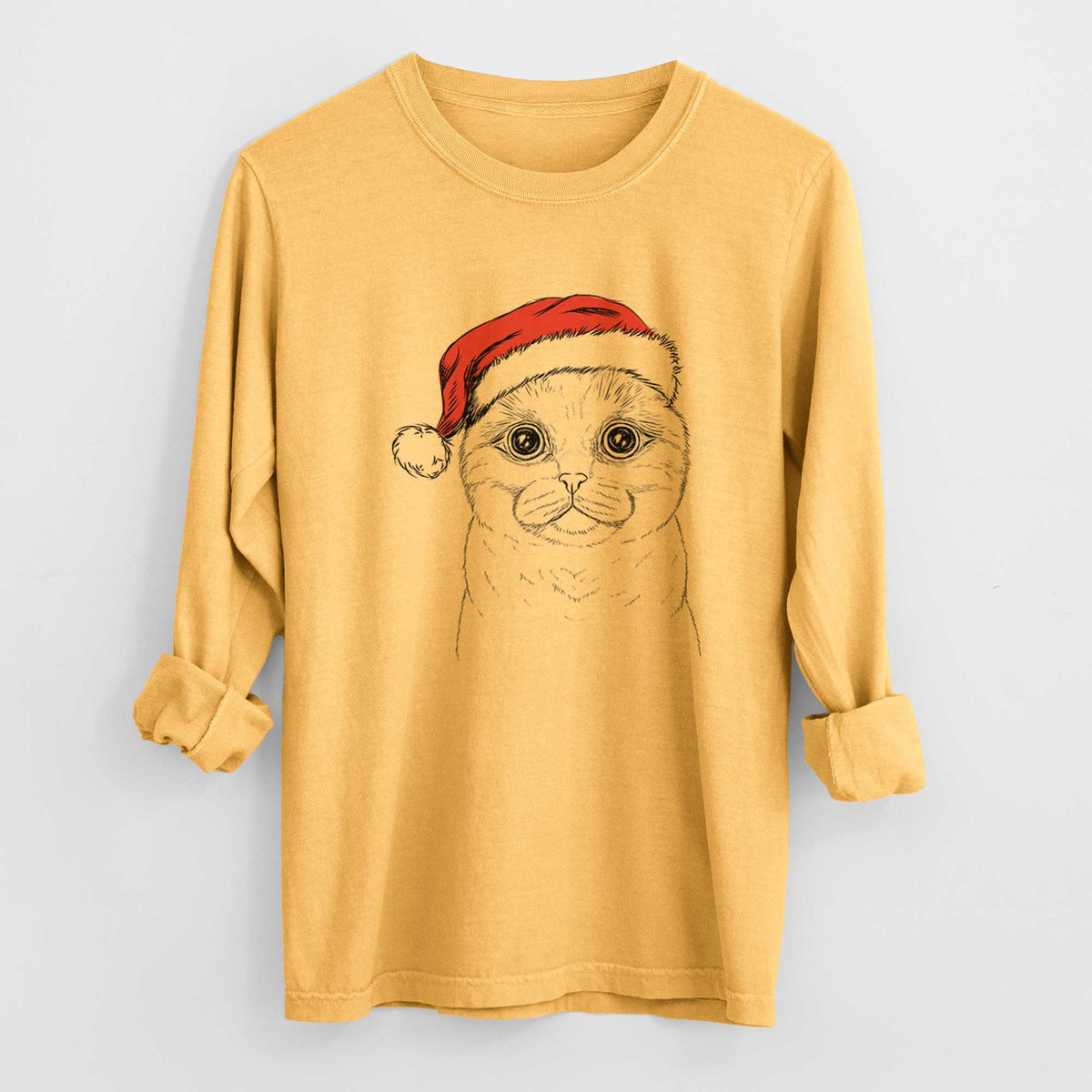 Santa Neko the Scottish Fold Cat - Men's Heavyweight 100% Cotton Long Sleeve