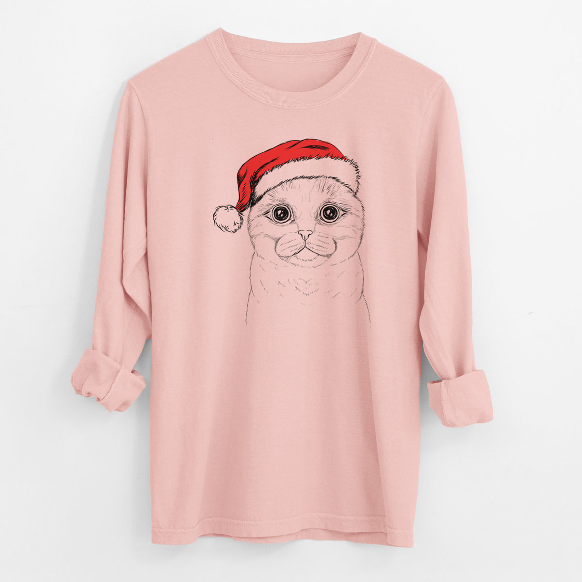Santa Neko the Scottish Fold Cat - Men's Heavyweight 100% Cotton Long Sleeve