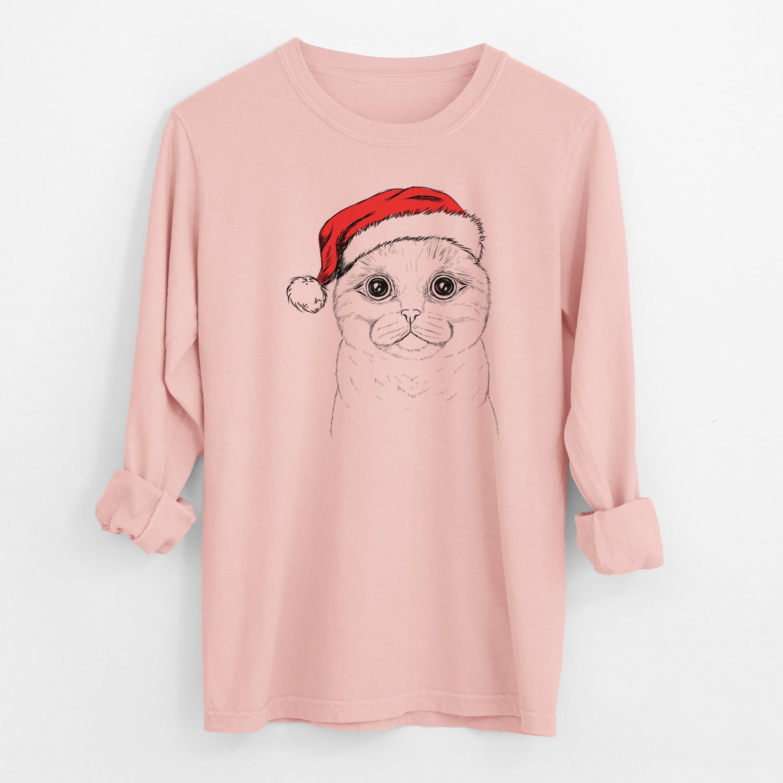Santa Neko the Scottish Fold Cat - Men's Heavyweight 100% Cotton Long Sleeve
