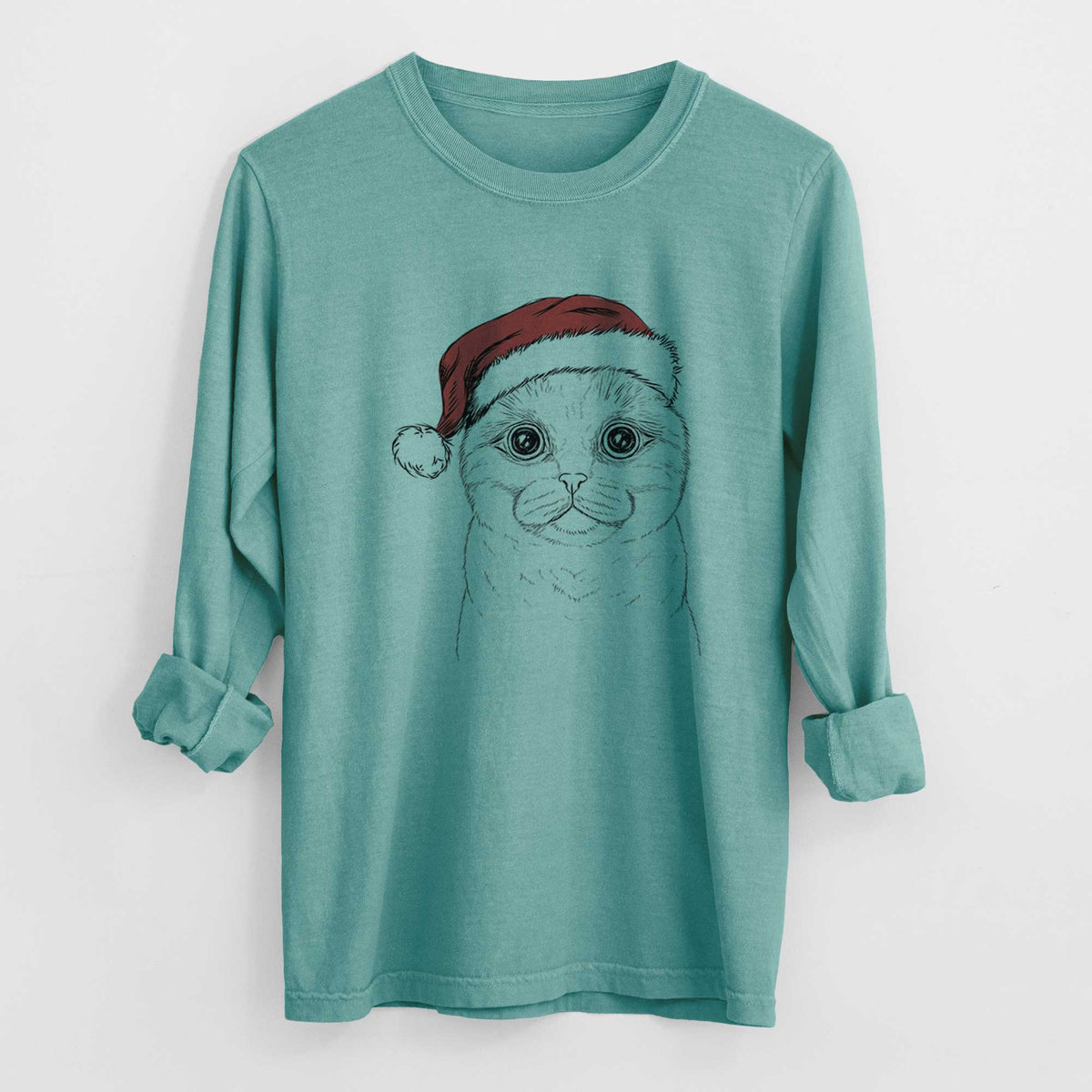Santa Neko the Scottish Fold Cat - Men's Heavyweight 100% Cotton Long Sleeve