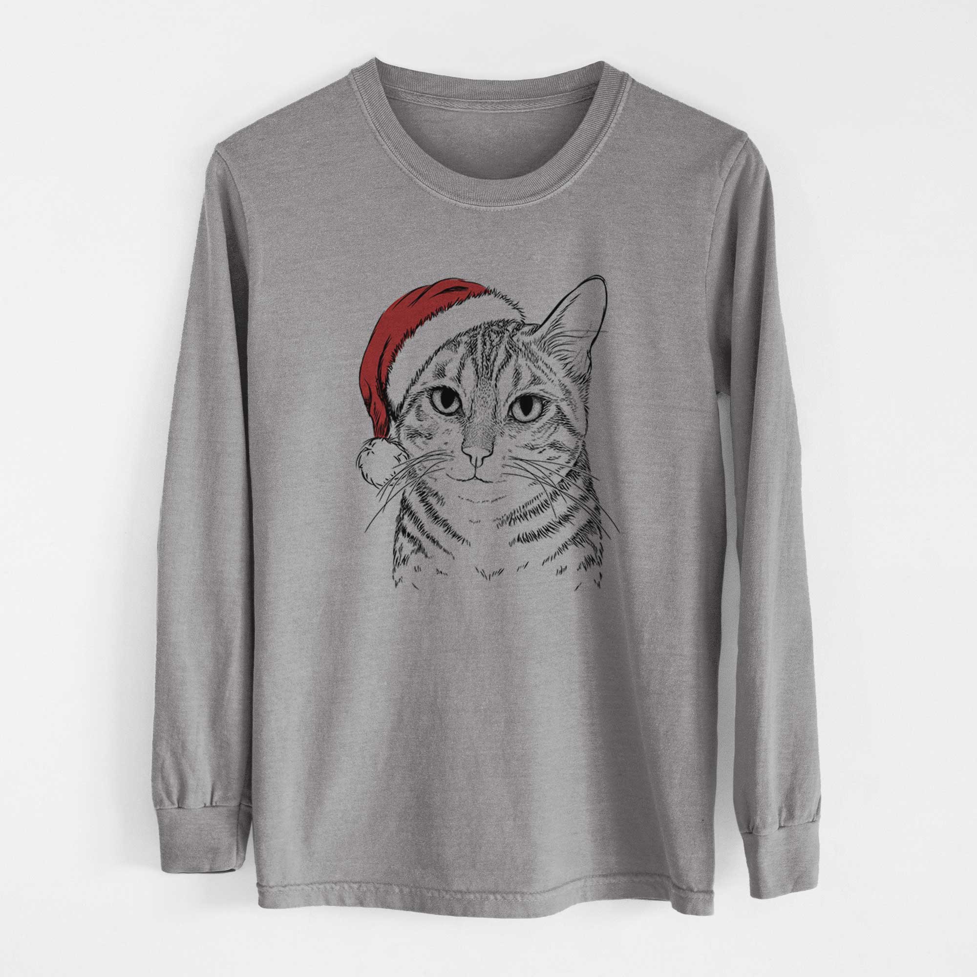 Santa Nell the Tabby Cat - Men's Heavyweight 100% Cotton Long Sleeve