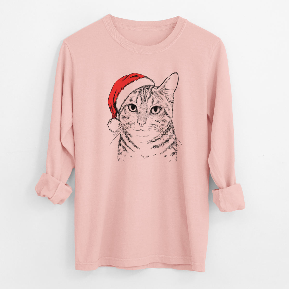 Santa Nell the Tabby Cat - Men's Heavyweight 100% Cotton Long Sleeve