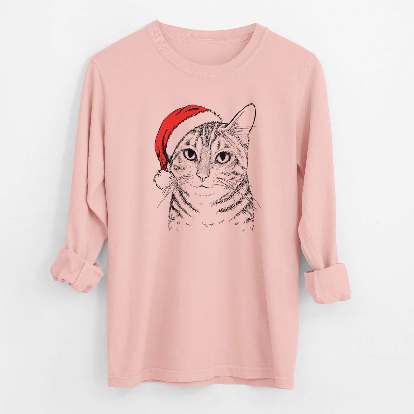 Santa Nell the Tabby Cat - Men's Heavyweight 100% Cotton Long Sleeve