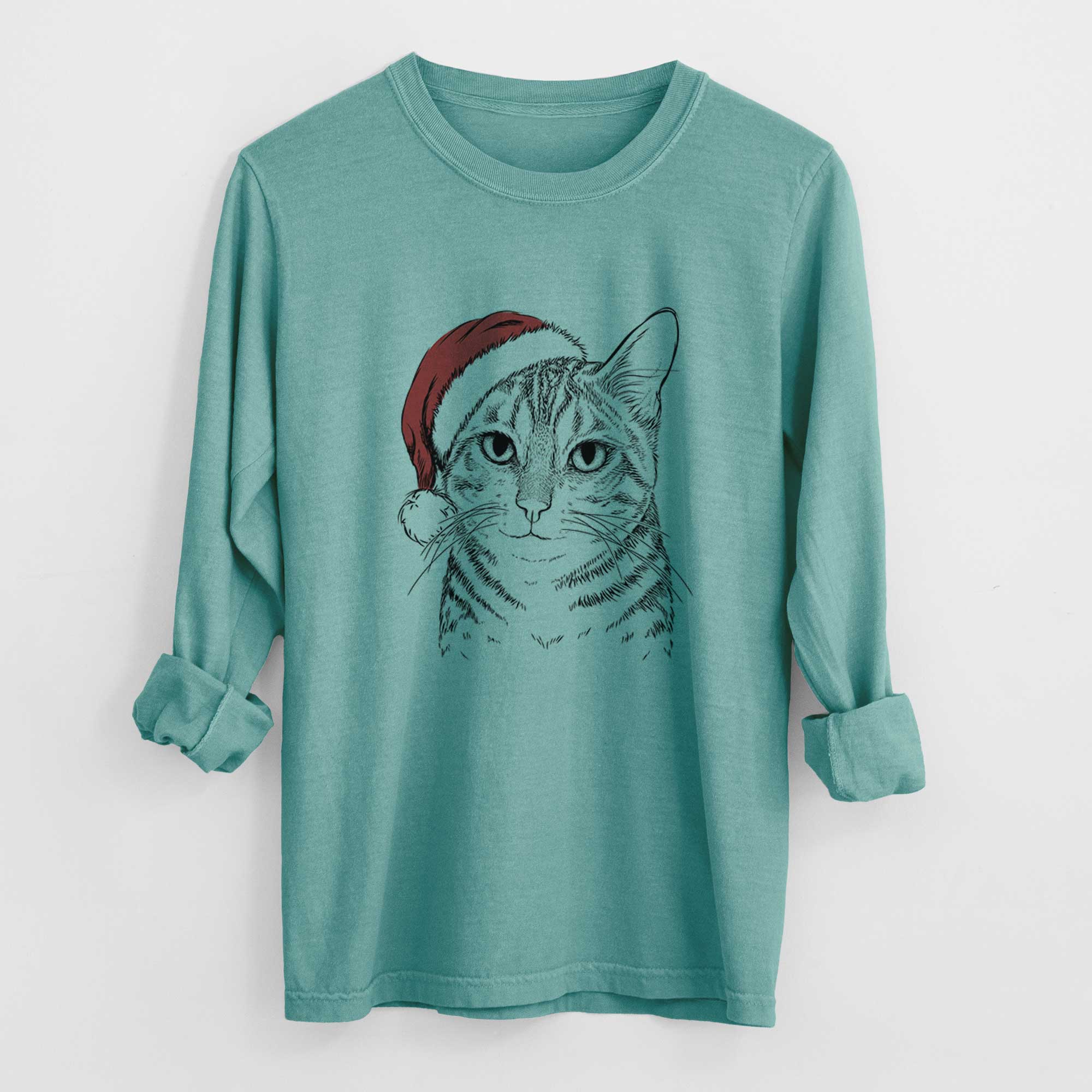 Santa Nell the Tabby Cat - Men's Heavyweight 100% Cotton Long Sleeve