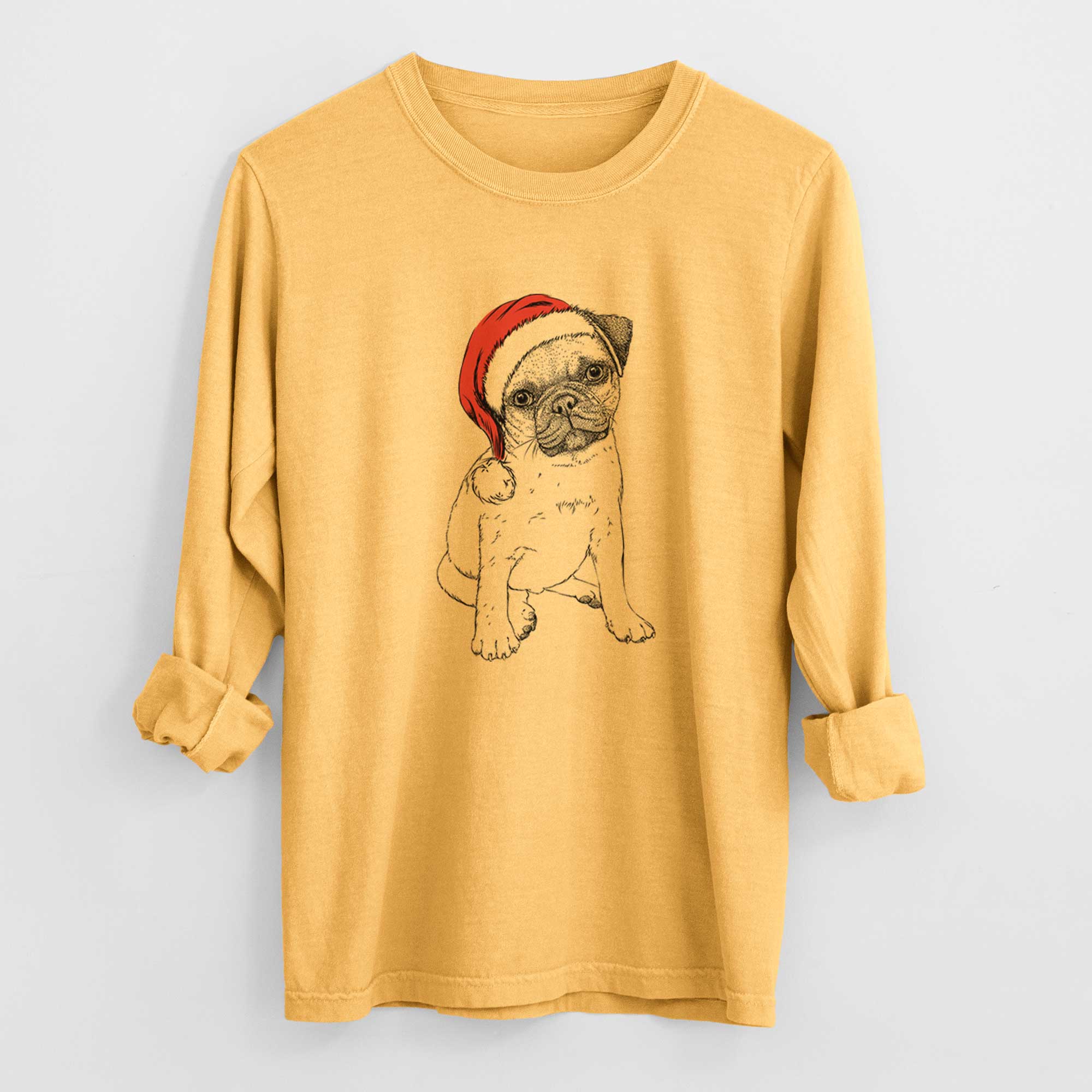 Santa Nelson the Pug Puppy - Men's Heavyweight 100% Cotton Long Sleeve