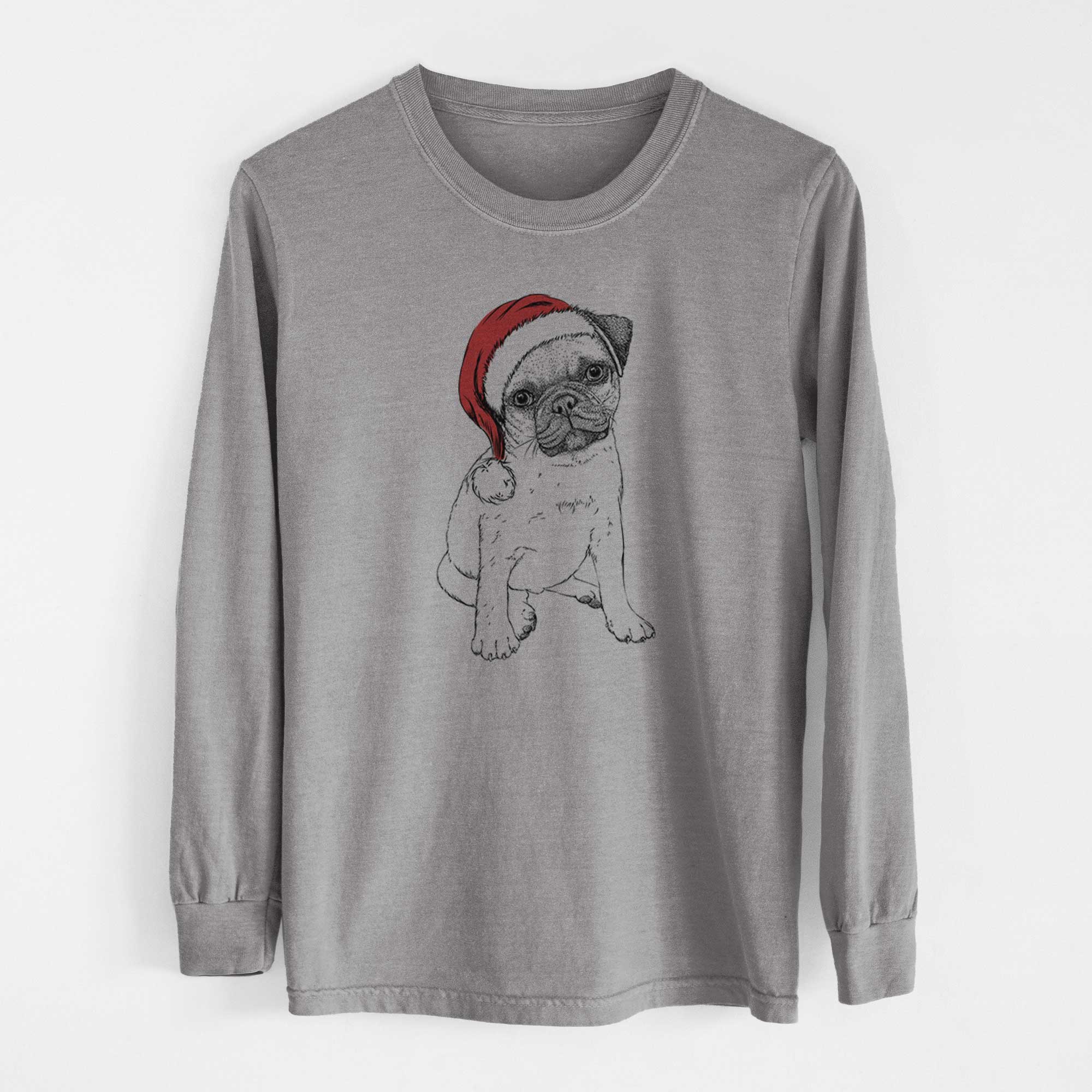 Santa Nelson the Pug Puppy - Men's Heavyweight 100% Cotton Long Sleeve