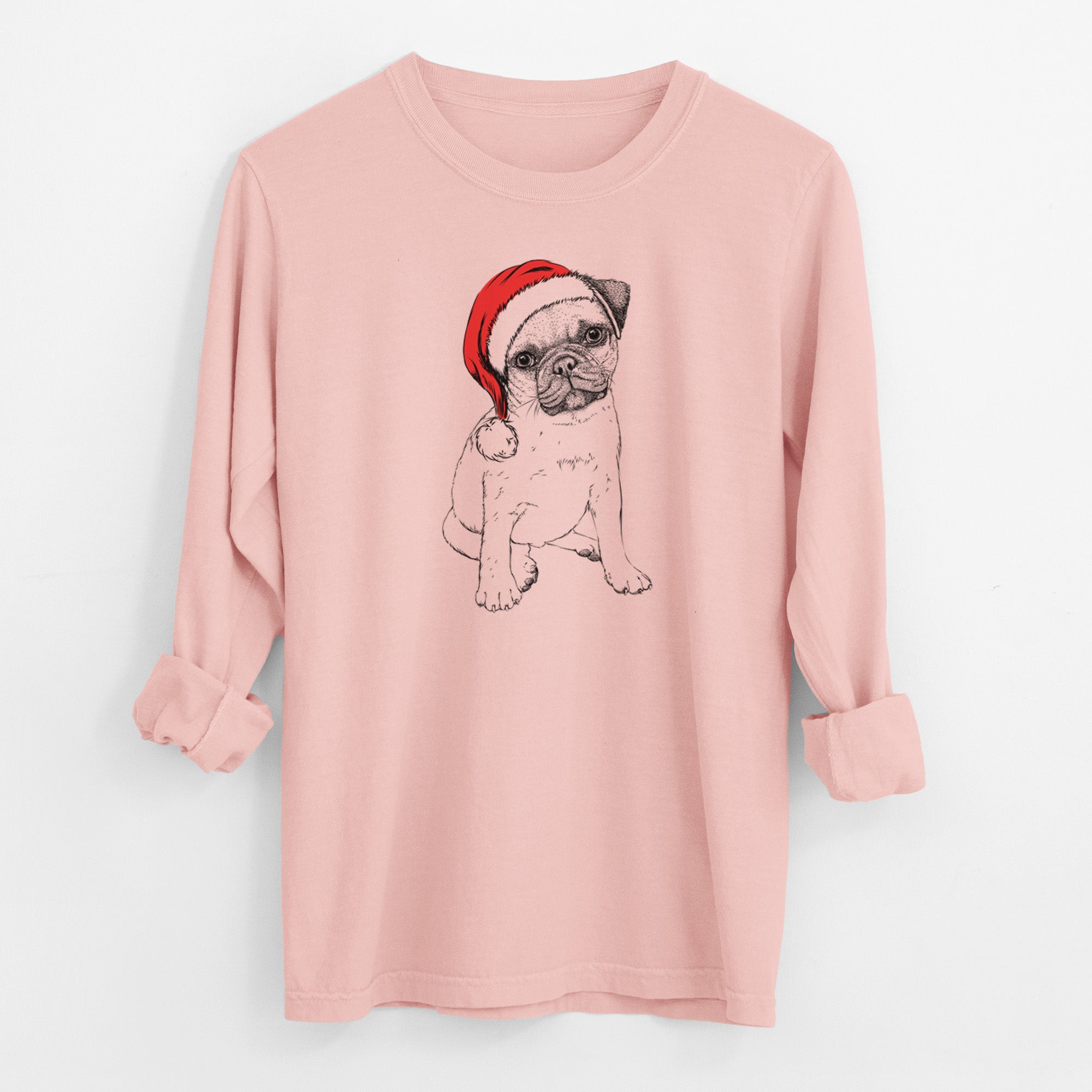 Santa Nelson the Pug Puppy - Men's Heavyweight 100% Cotton Long Sleeve