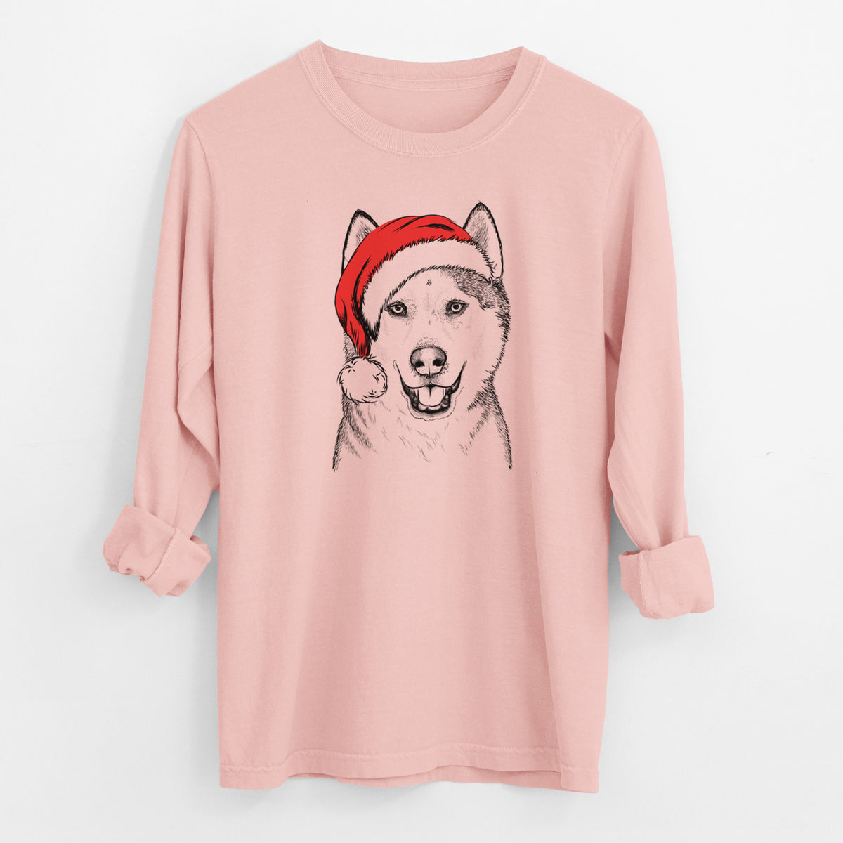 Santa Nika the Siberian Husky - Men's Heavyweight 100% Cotton Long Sleeve