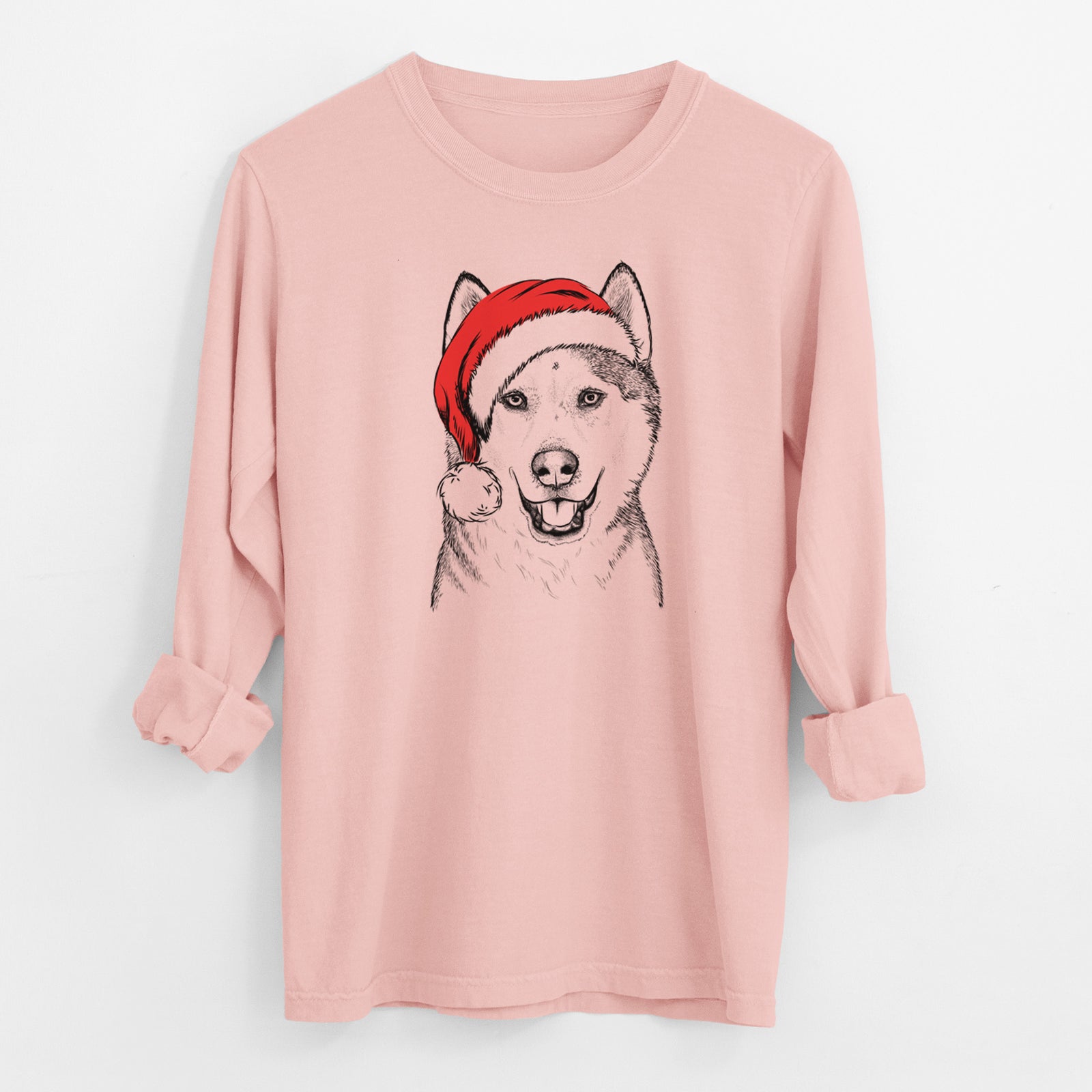 Santa Nika the Siberian Husky - Men's Heavyweight 100% Cotton Long Sleeve