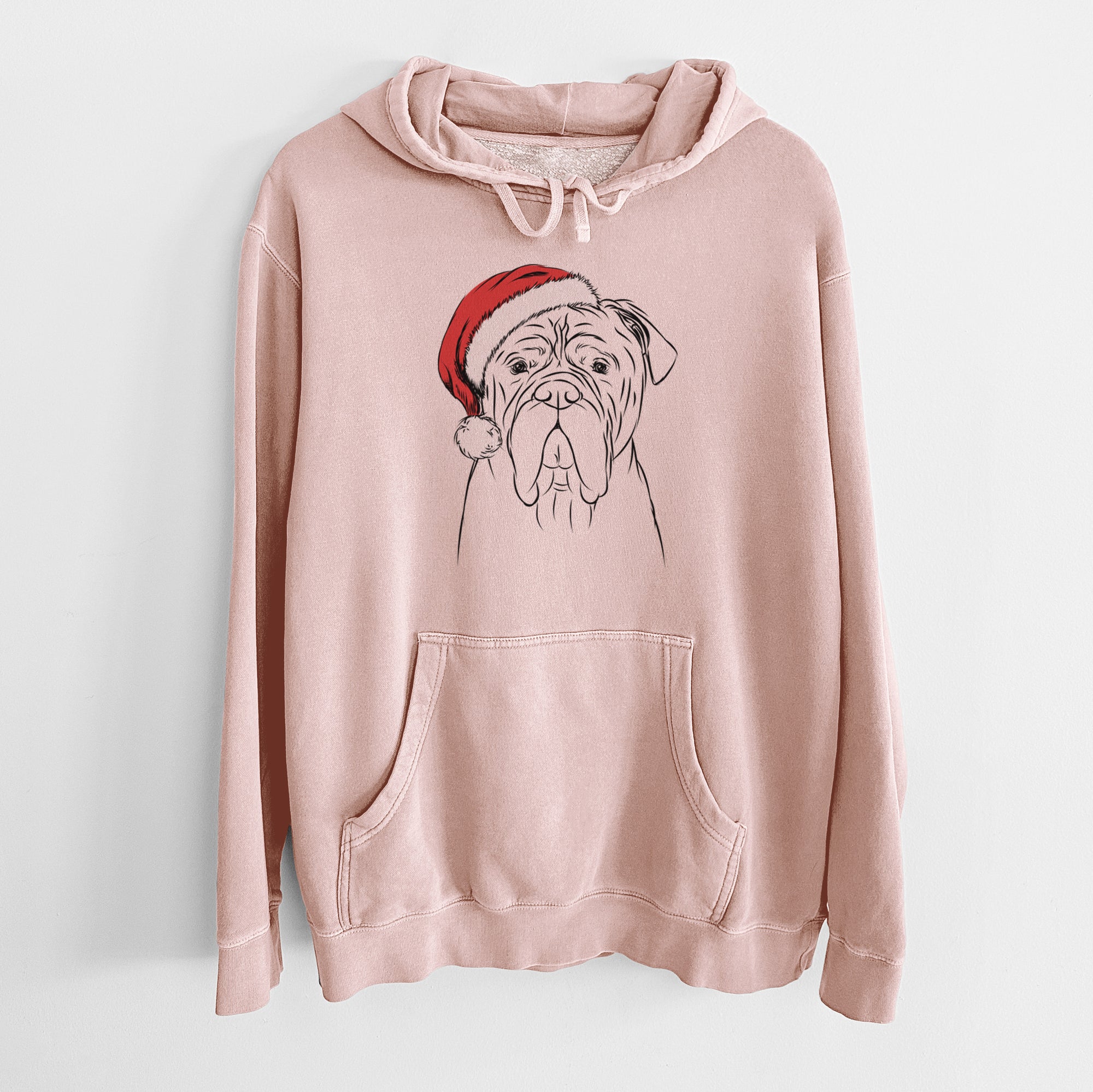 Santa Hat Nolan the Bull Mastiff - Unisex Pigment Dyed Hoodie