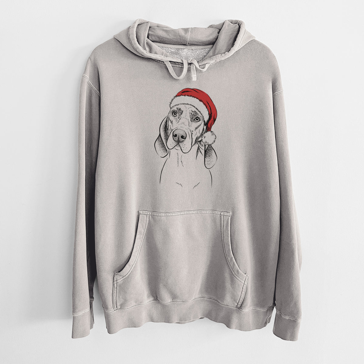 Santa Hat Norman the Plott Hound - Unisex Pigment Dyed Hoodie