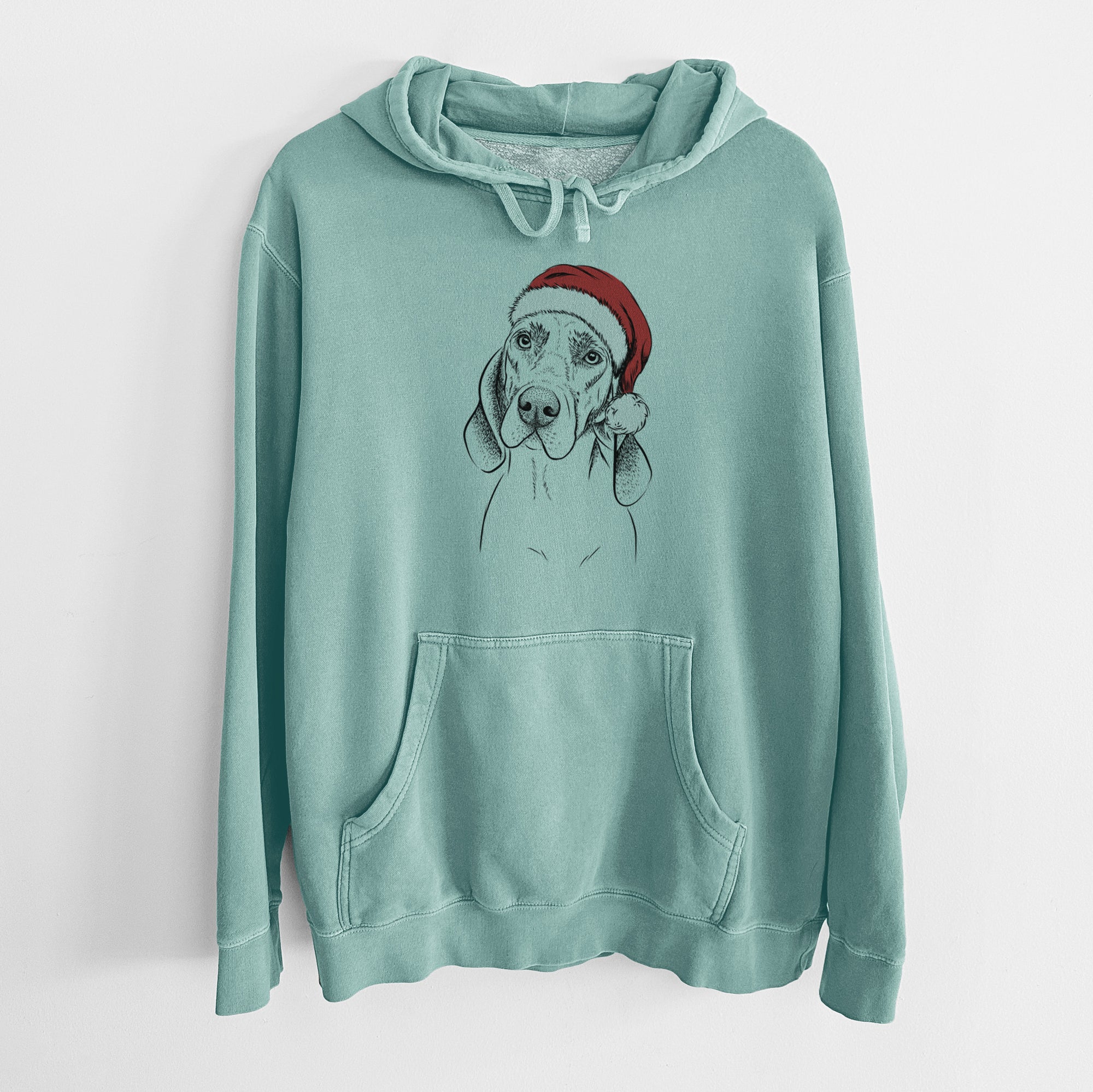 Santa Hat Norman the Plott Hound - Unisex Pigment Dyed Hoodie