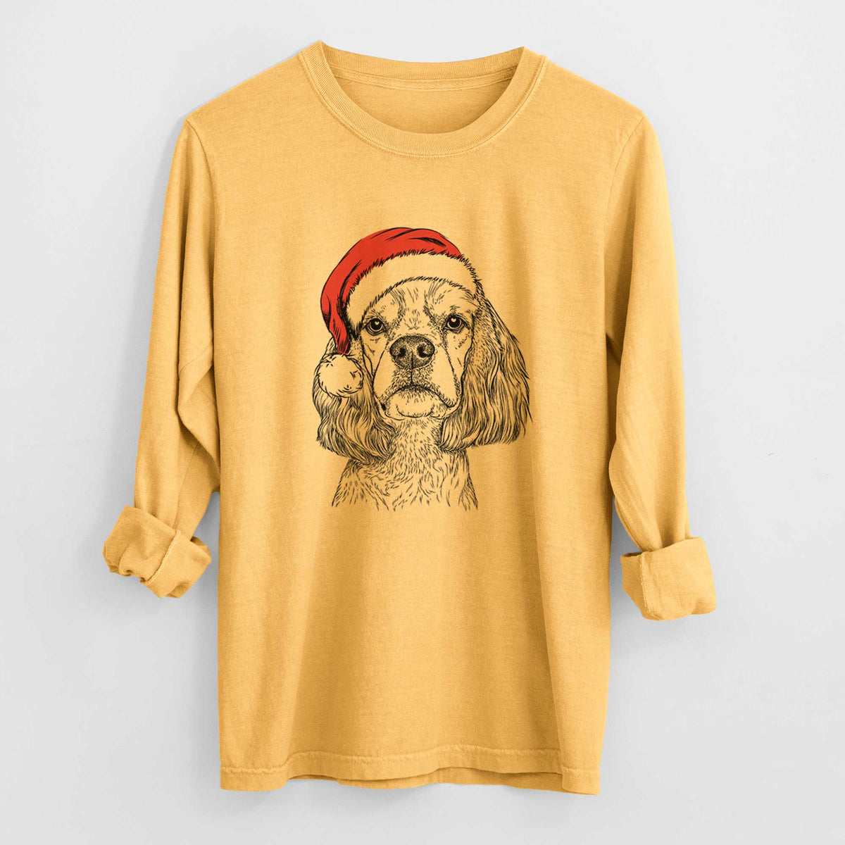 Santa Oakley the American Cocker Spaniel - Men's Heavyweight 100% Cotton Long Sleeve