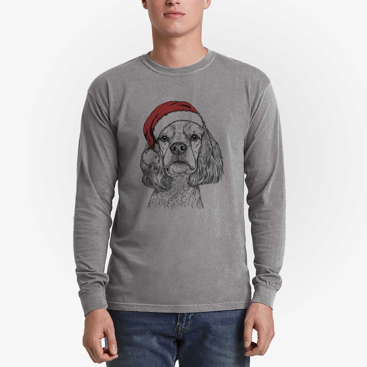 Santa Oakley the American Cocker Spaniel - Men's Heavyweight 100% Cotton Long Sleeve