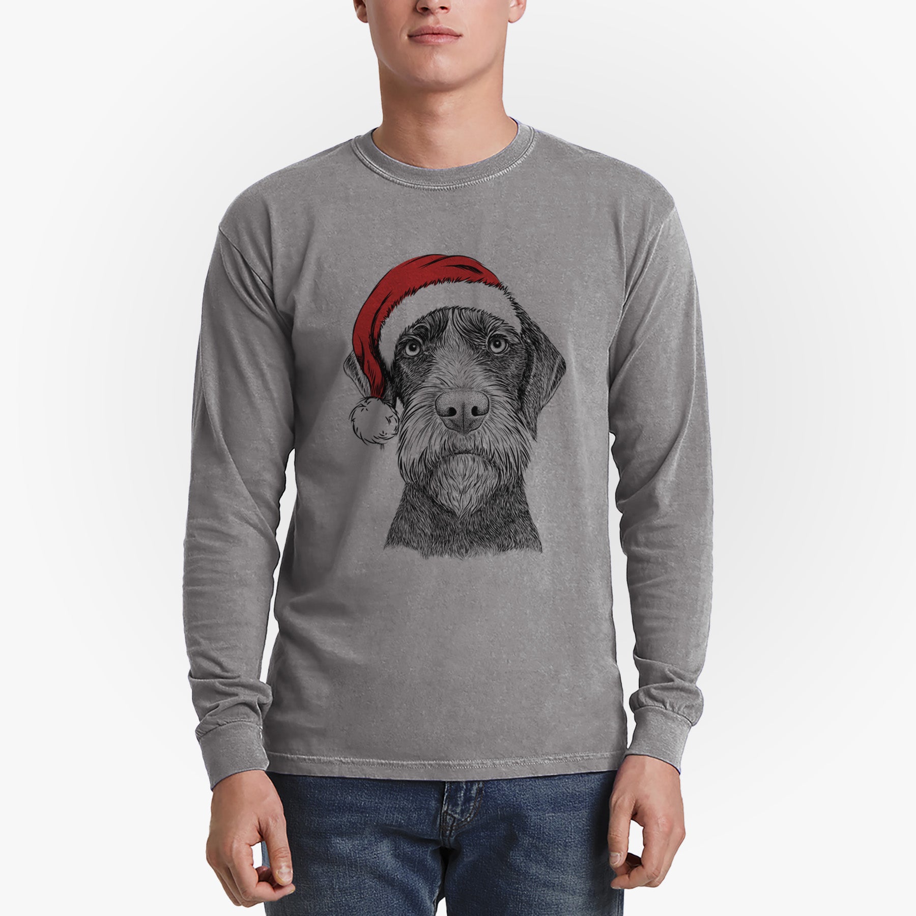 Santa Oakley the Pudelpointer - Men's Heavyweight 100% Cotton Long Sleeve