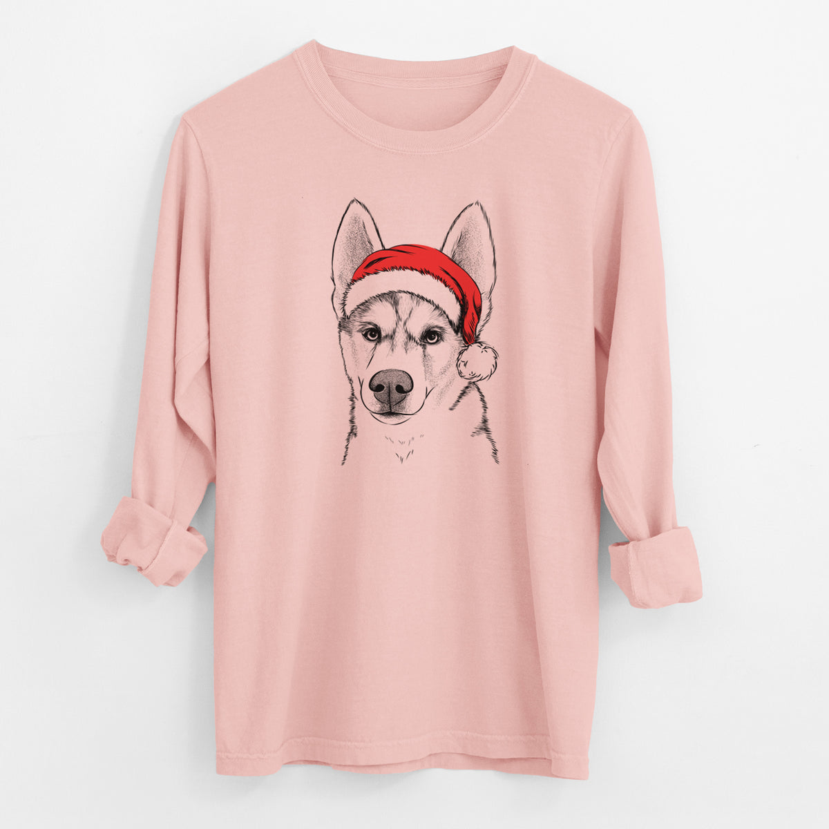 Santa Odin the Siberian Husky - Men's Heavyweight 100% Cotton Long Sleeve