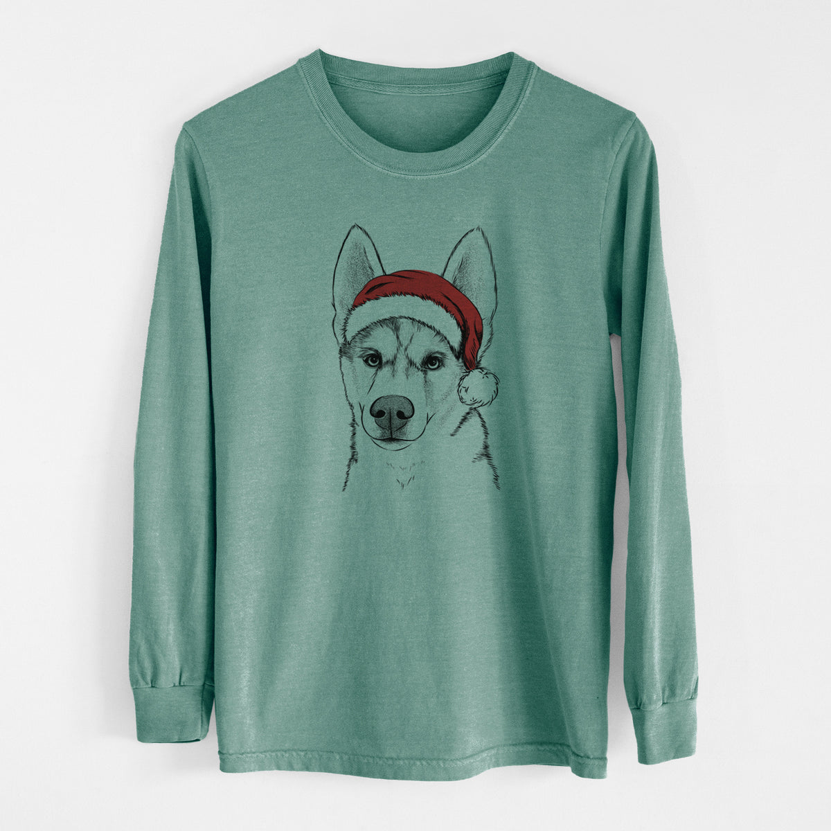 Santa Odin the Siberian Husky - Men's Heavyweight 100% Cotton Long Sleeve