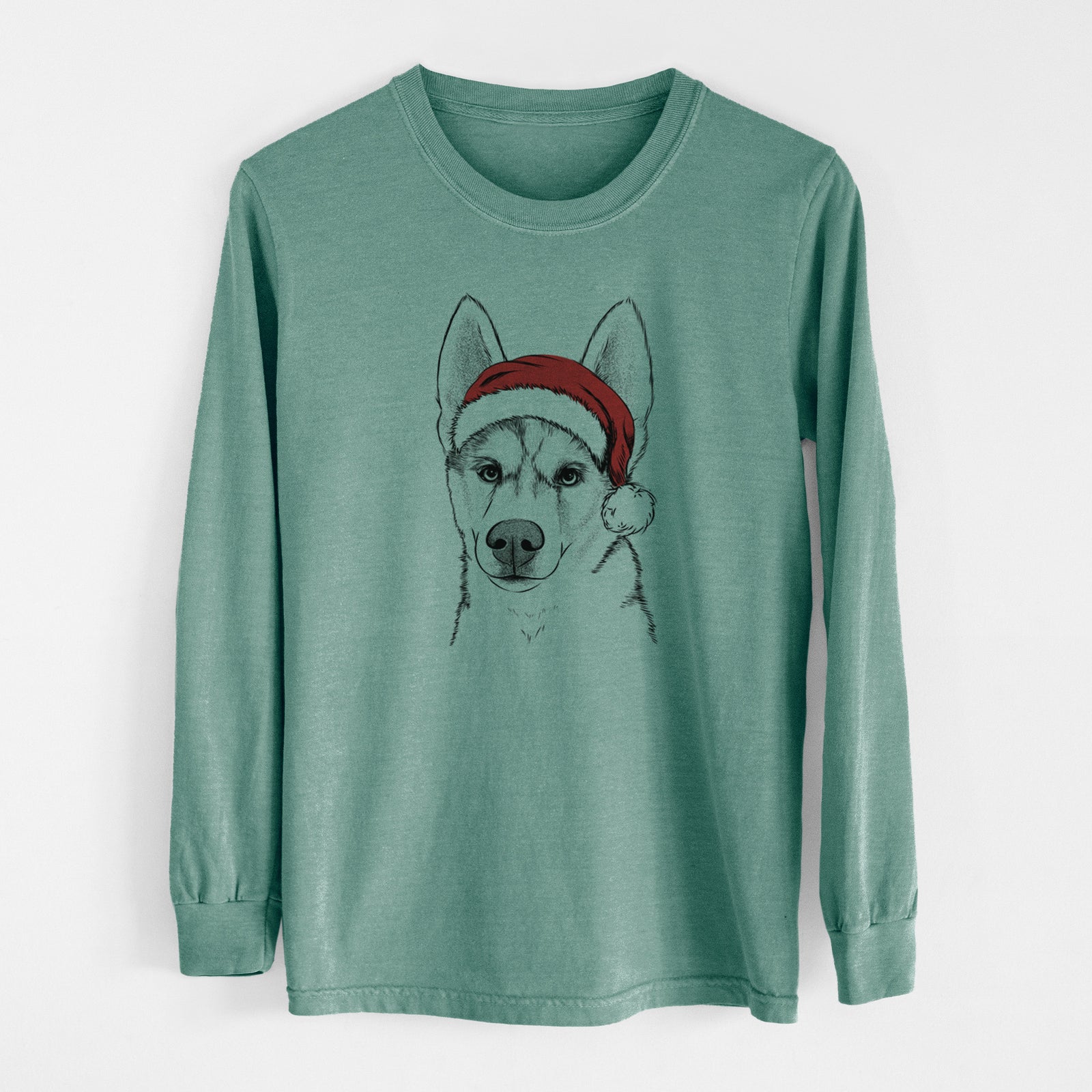 Santa Odin the Siberian Husky - Men's Heavyweight 100% Cotton Long Sleeve