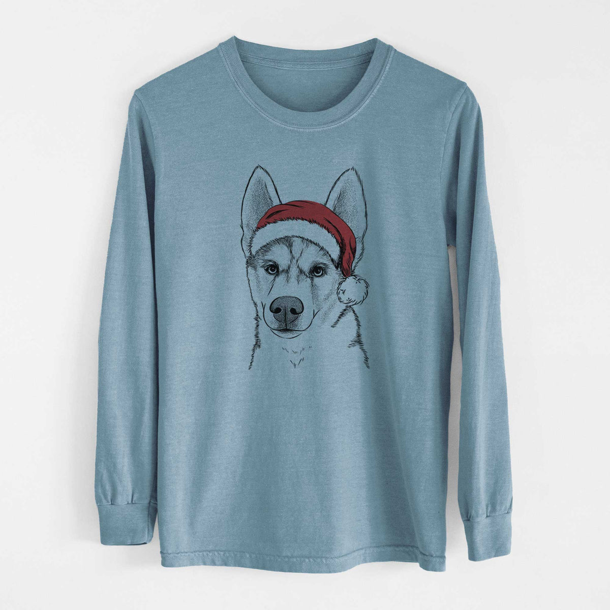 Santa Odin the Siberian Husky - Men's Heavyweight 100% Cotton Long Sleeve
