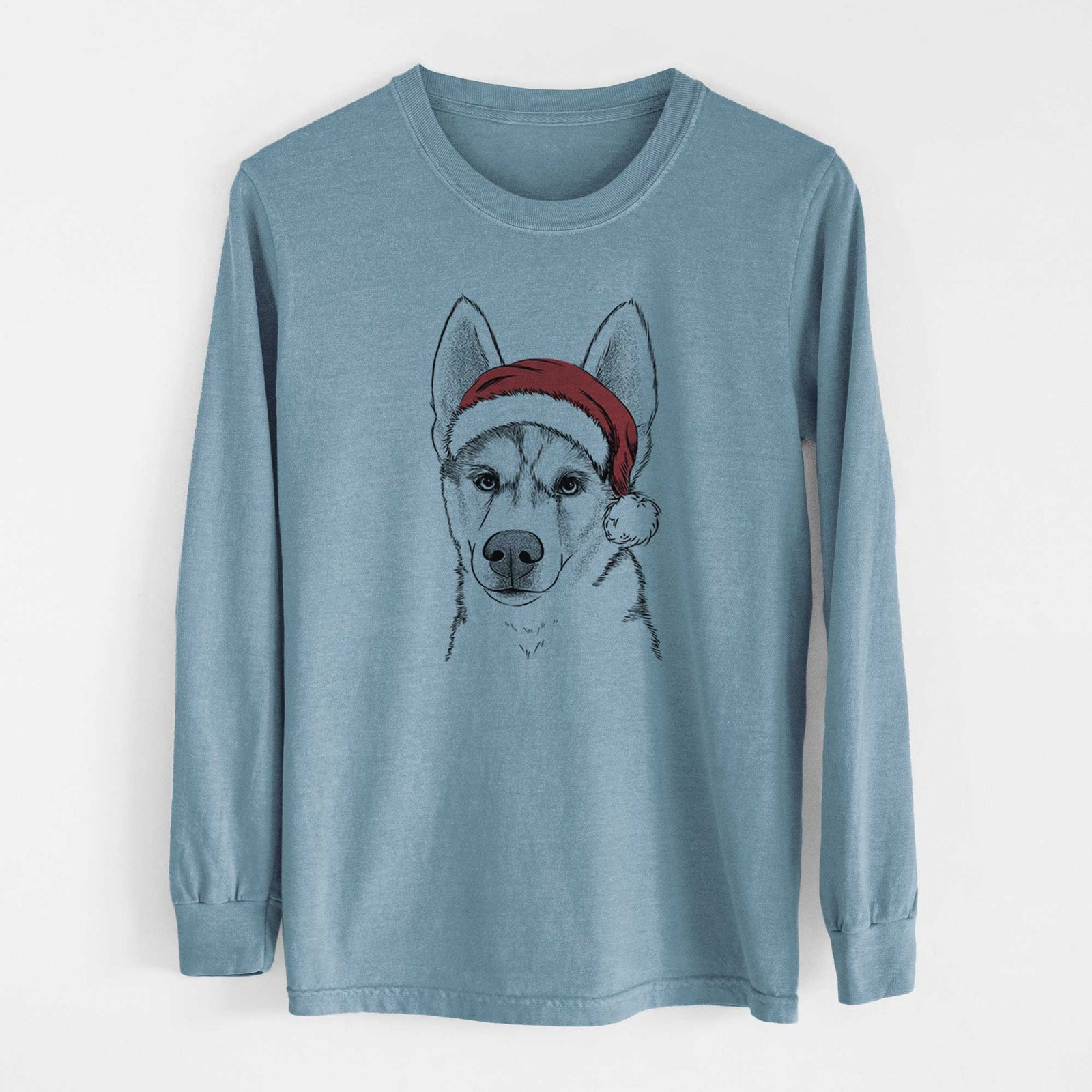Santa Odin the Siberian Husky - Men's Heavyweight 100% Cotton Long Sleeve
