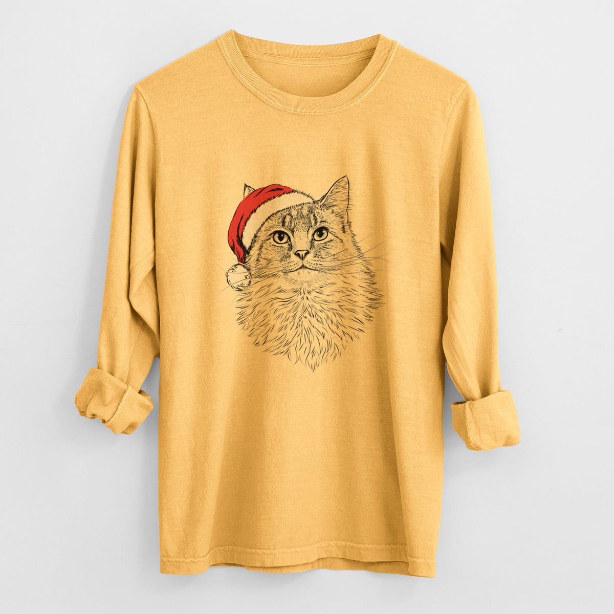 Santa Olive the Cat - Men's Heavyweight 100% Cotton Long Sleeve