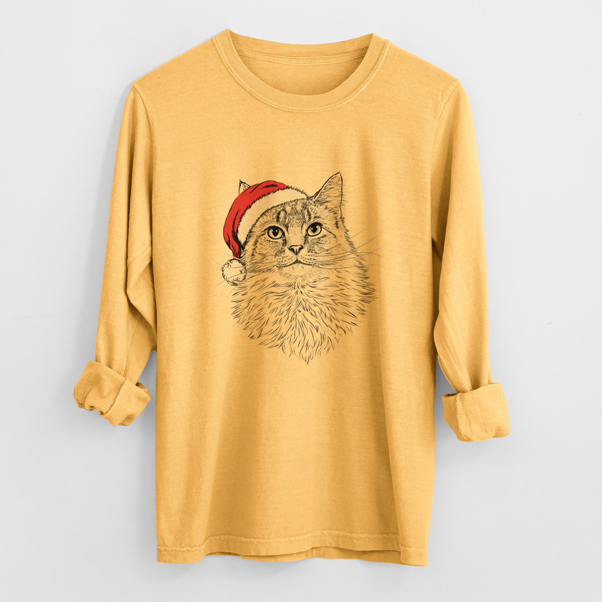 Santa Olive the Cat - Men's Heavyweight 100% Cotton Long Sleeve