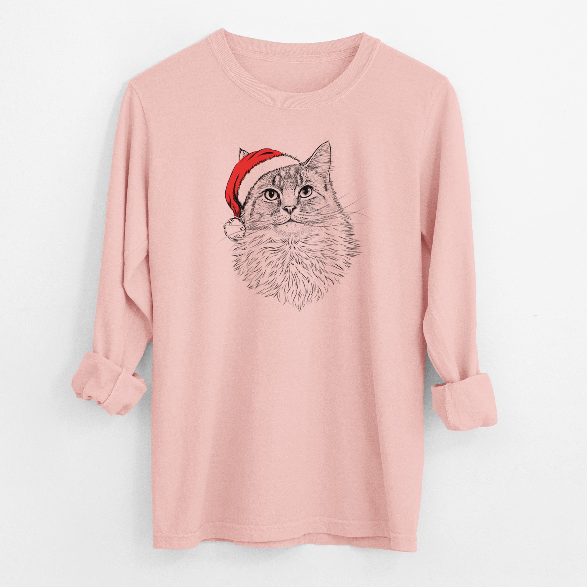 Santa Olive the Cat - Men's Heavyweight 100% Cotton Long Sleeve