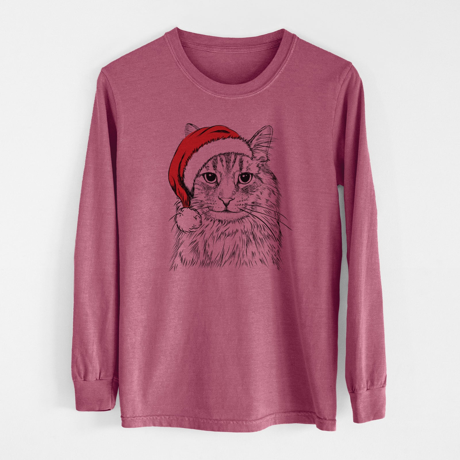 Santa Oliver Fluff the Maine Coon Mix Cat - Men's Heavyweight 100% Cotton Long Sleeve