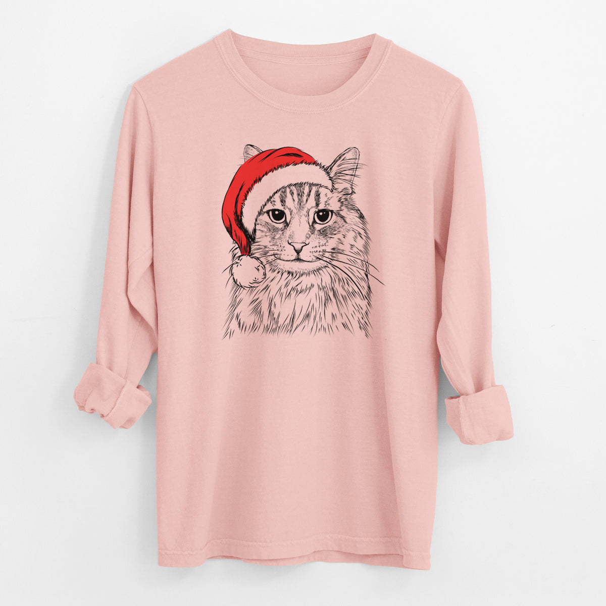 Santa Oliver Fluff the Maine Coon Mix Cat - Men's Heavyweight 100% Cotton Long Sleeve