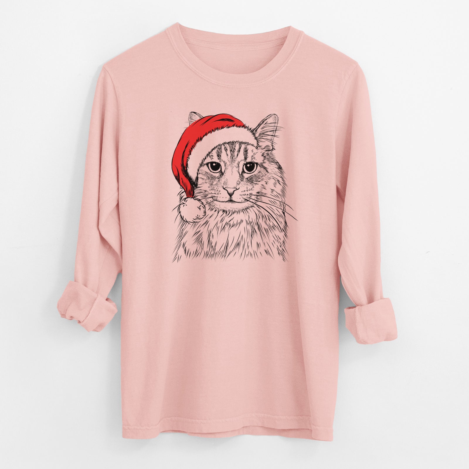 Santa Oliver Fluff the Maine Coon Mix Cat - Men's Heavyweight 100% Cotton Long Sleeve