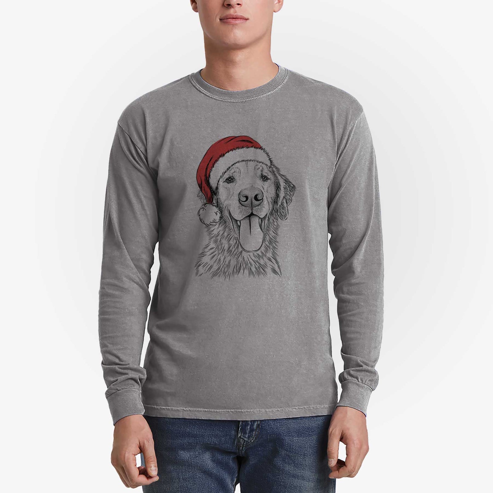 Santa Oliver Tredup the Golden Retriever - Men's Heavyweight 100% Cotton Long Sleeve