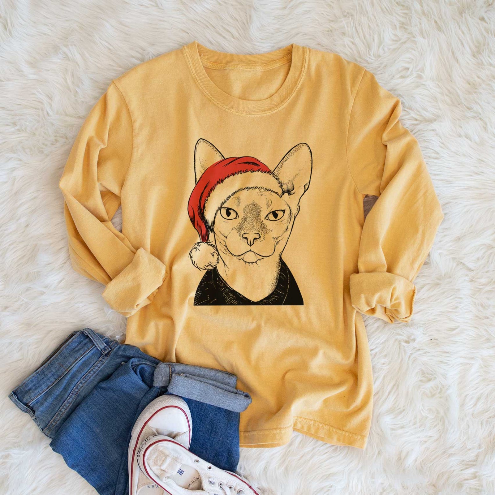 Santa Oliver Watson the Sphynx Cat - Men's Heavyweight 100% Cotton Long Sleeve