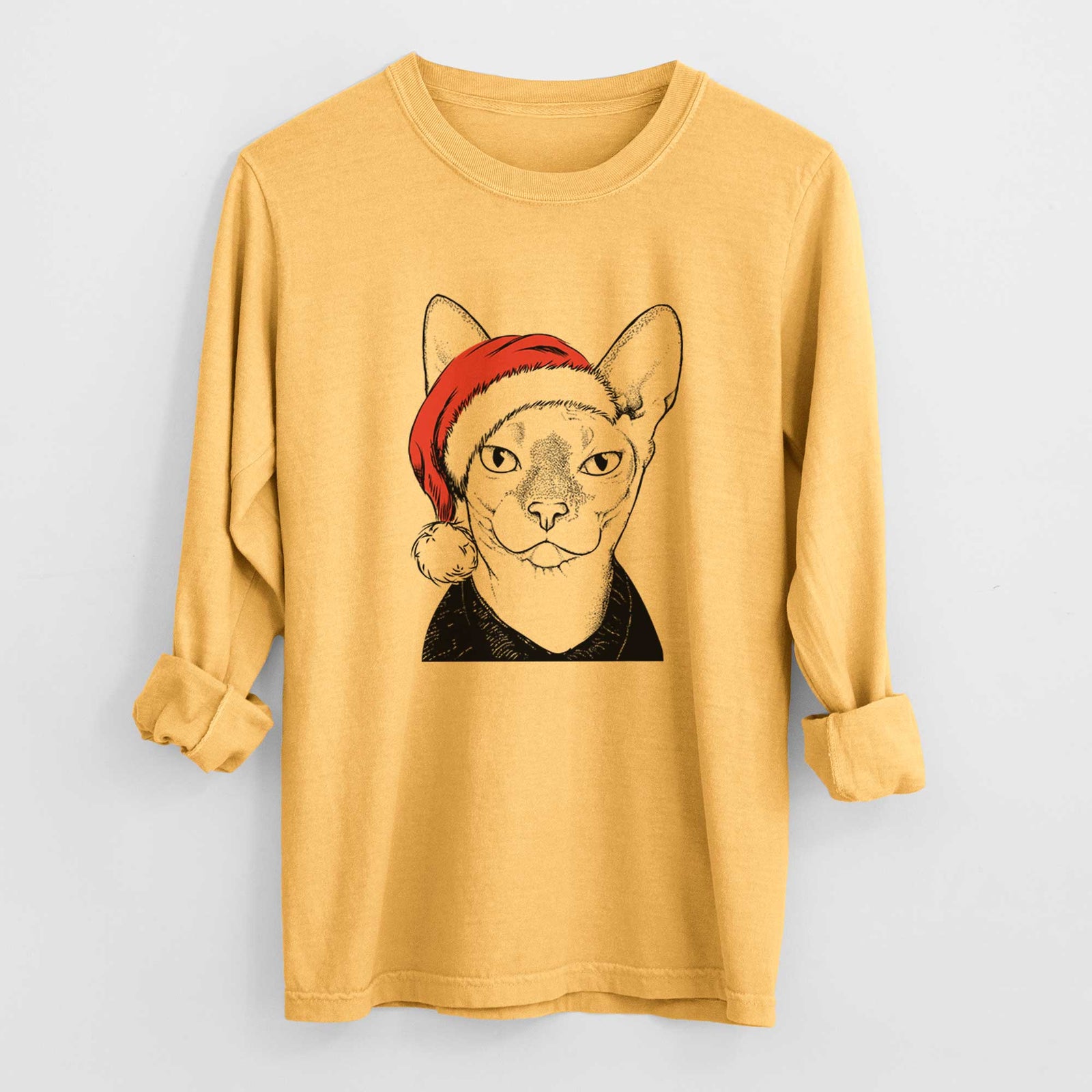 Santa Oliver Watson the Sphynx Cat - Men's Heavyweight 100% Cotton Long Sleeve