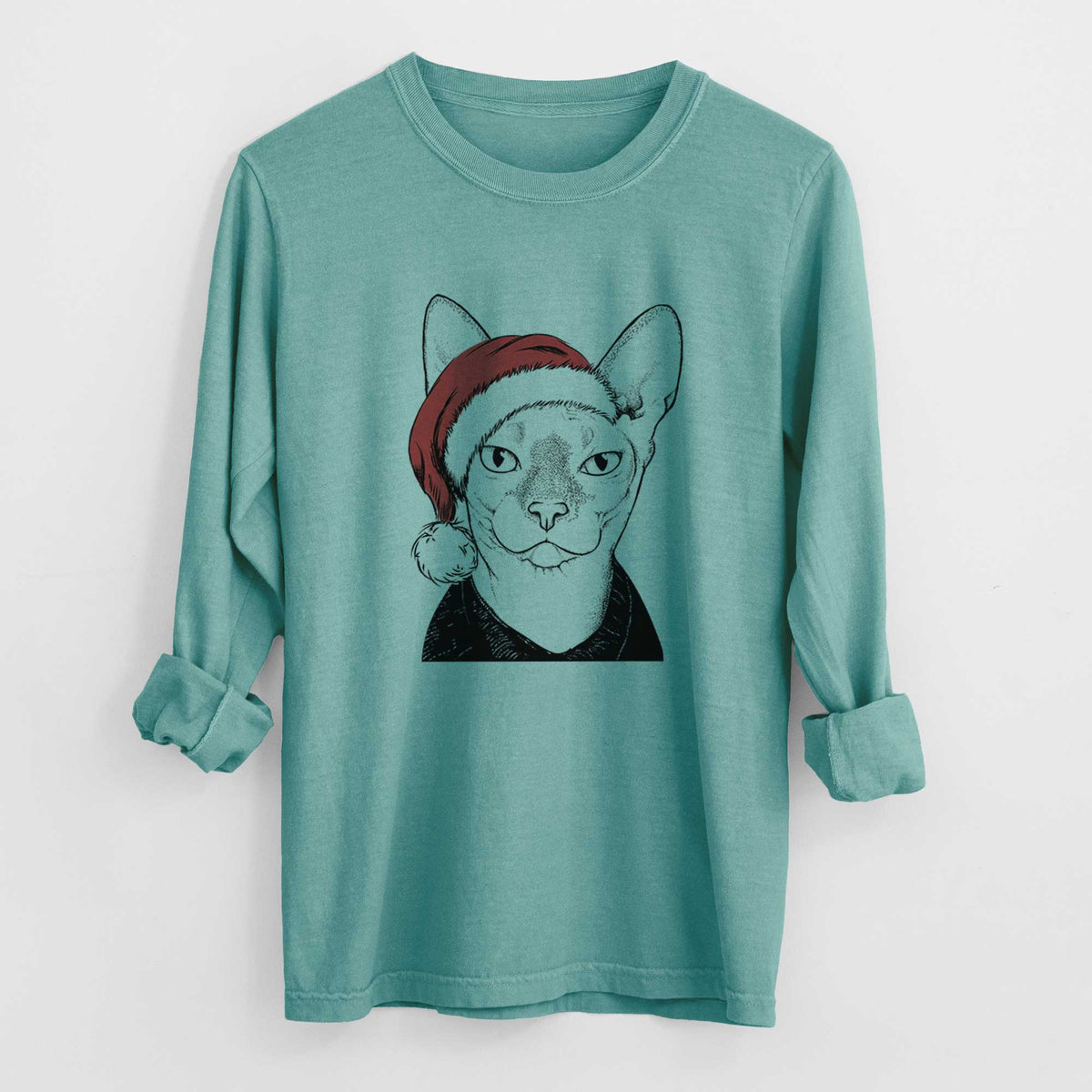 Santa Oliver Watson the Sphynx Cat - Men's Heavyweight 100% Cotton Long Sleeve