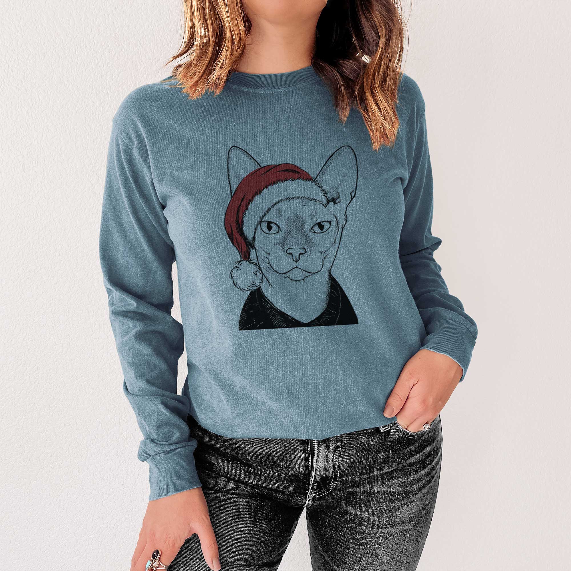 Santa Oliver Watson the Sphynx Cat - Men's Heavyweight 100% Cotton Long Sleeve