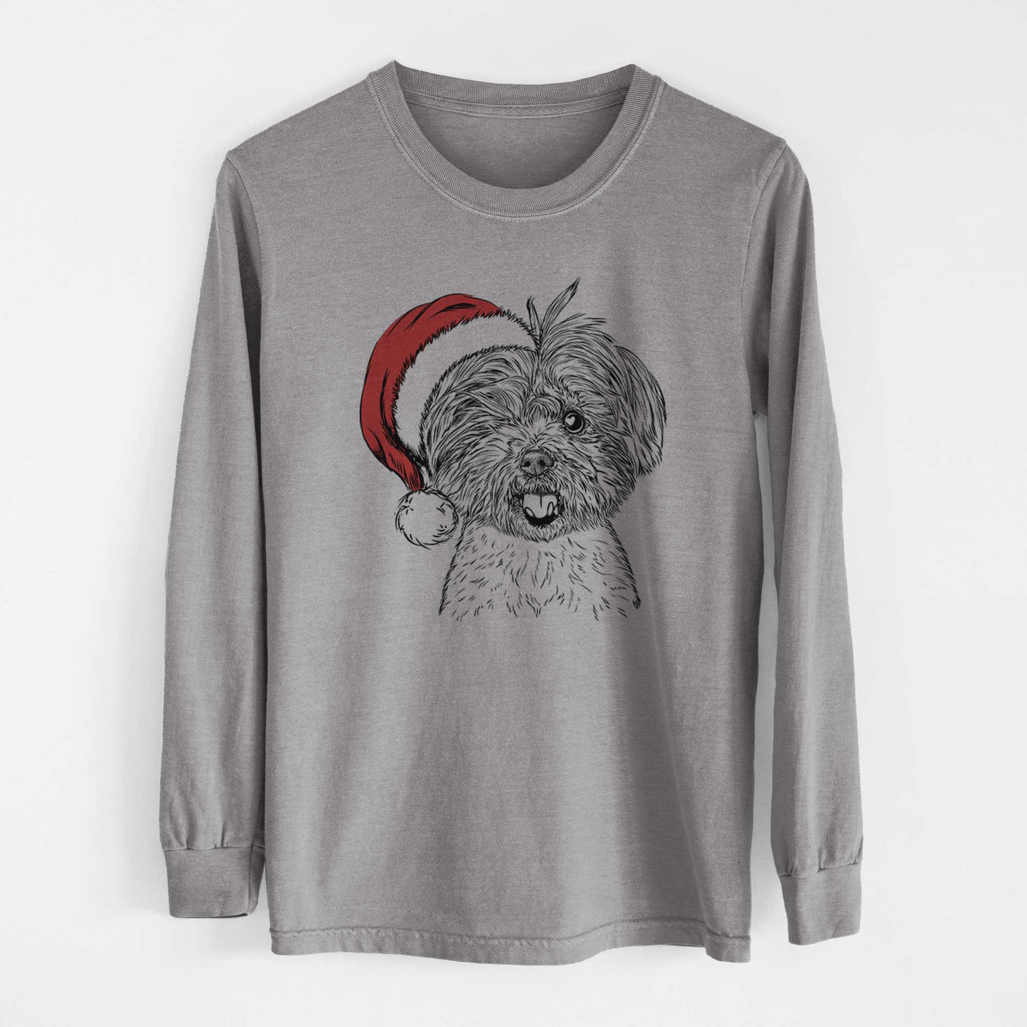 Santa Oliver the Yorkie Mix - Men's Heavyweight 100% Cotton Long Sleeve