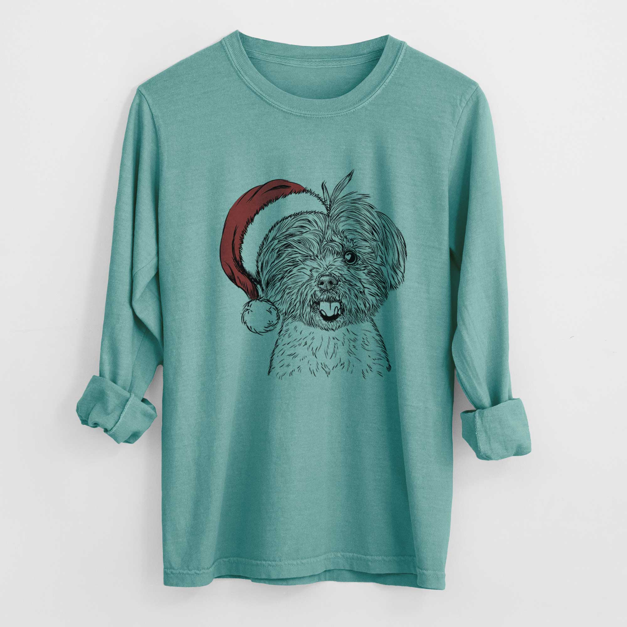 Santa Oliver the Yorkie Mix - Men's Heavyweight 100% Cotton Long Sleeve