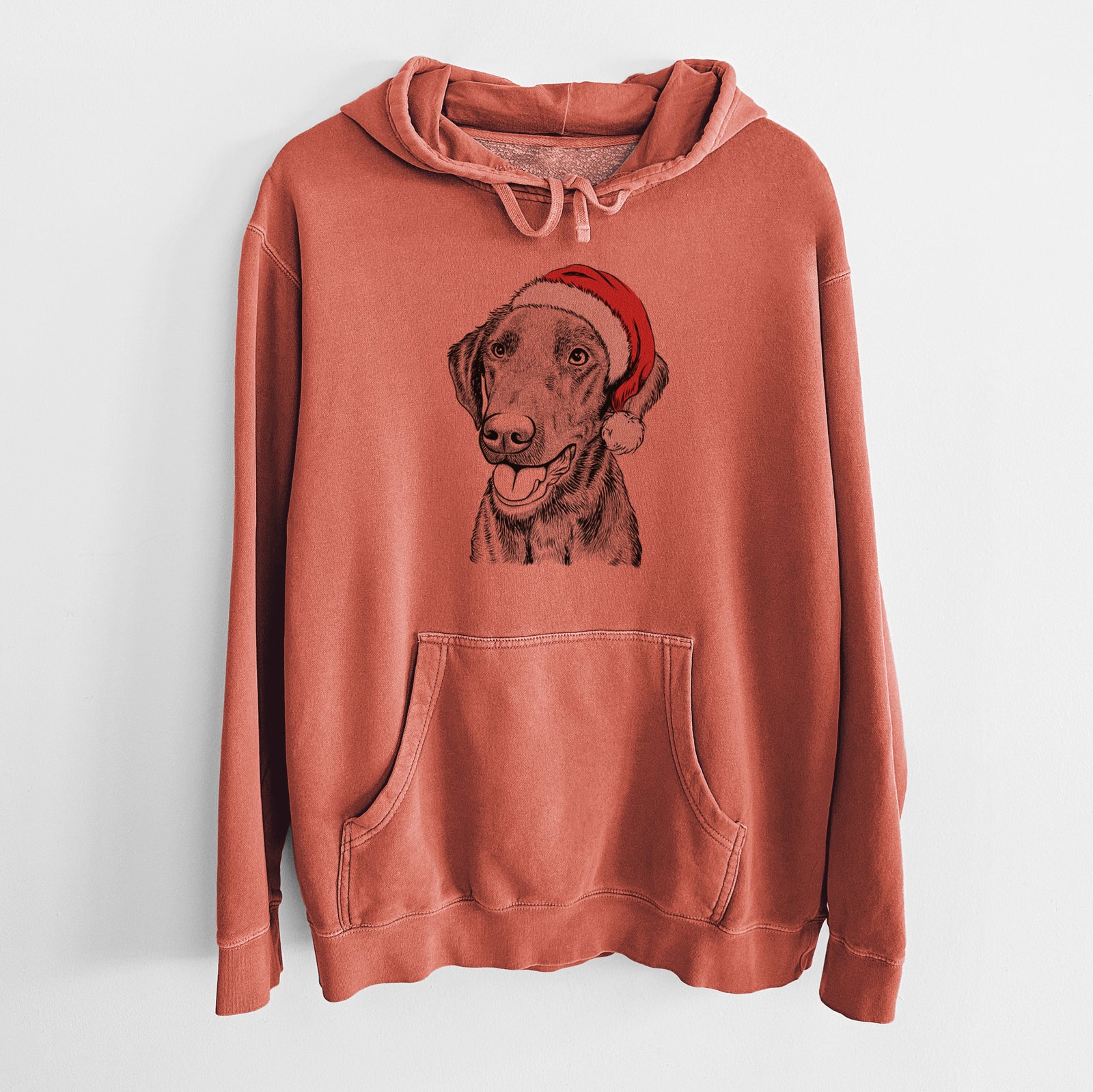 Santa Hat Onyx the Labrador Retriever - Unisex Pigment Dyed Hoodie