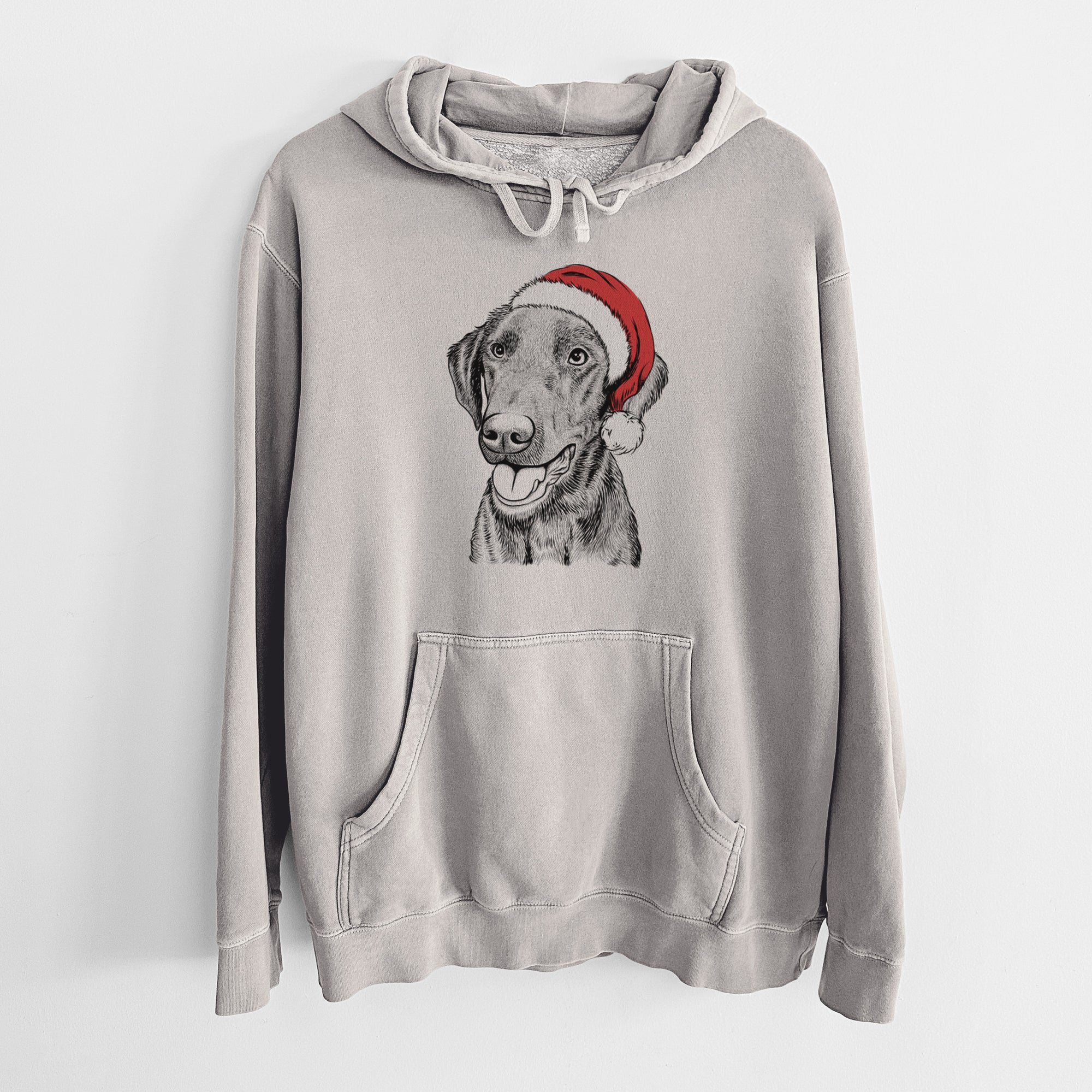 Santa Hat Onyx the Labrador Retriever - Unisex Pigment Dyed Hoodie