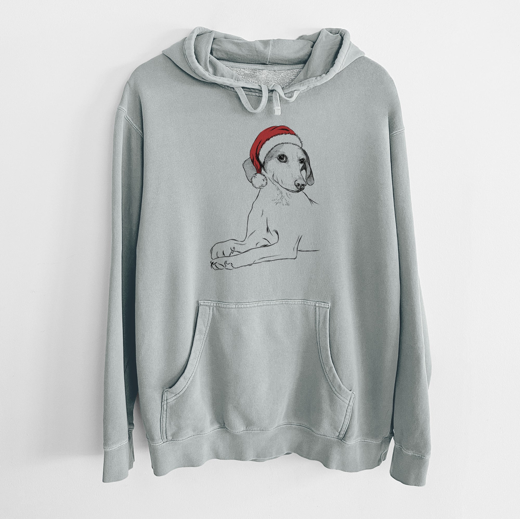 Santa Hat Opie the Foxhound - Unisex Pigment Dyed Hoodie