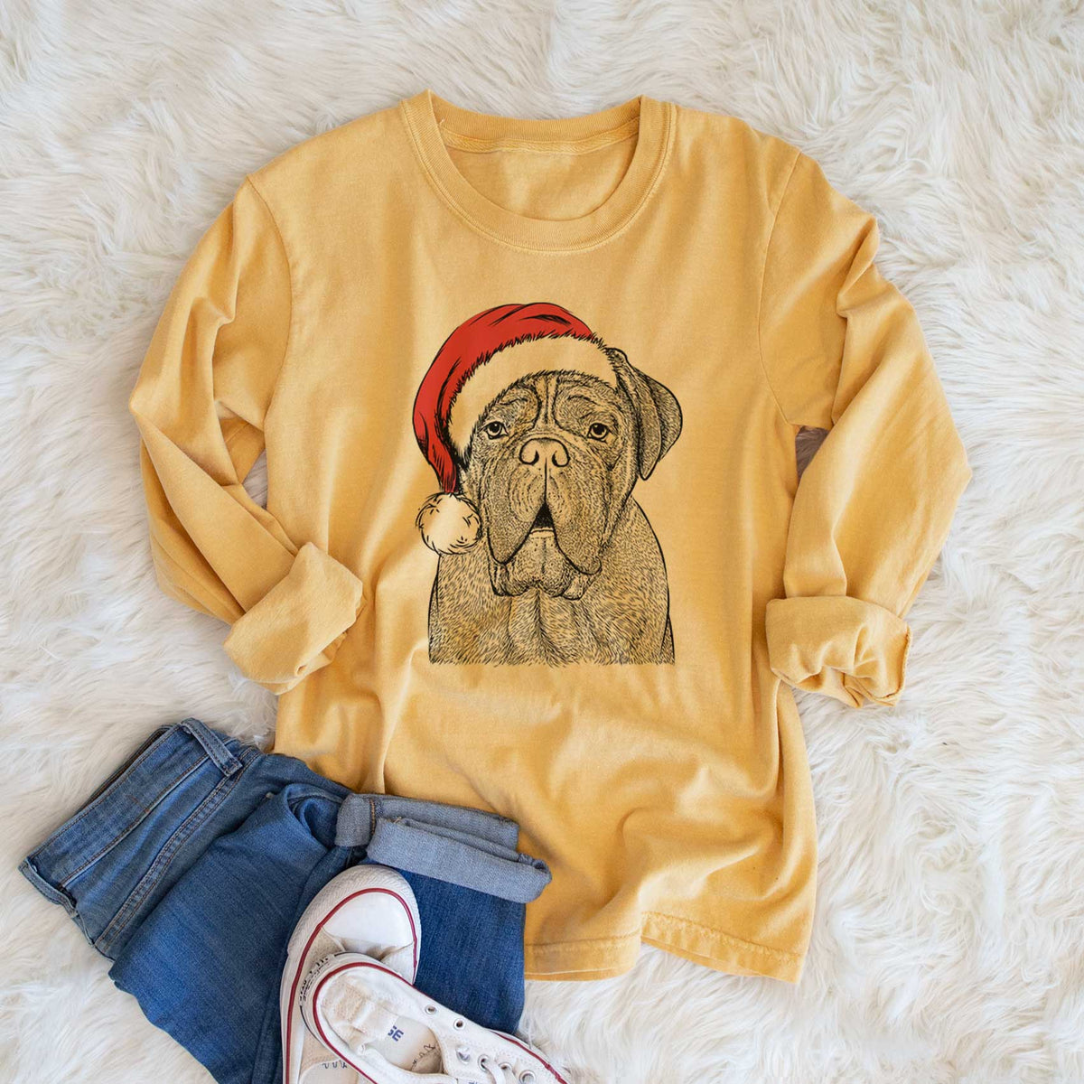 Santa Optimus the Dogue de Bordeaux - Men's Heavyweight 100% Cotton Long Sleeve