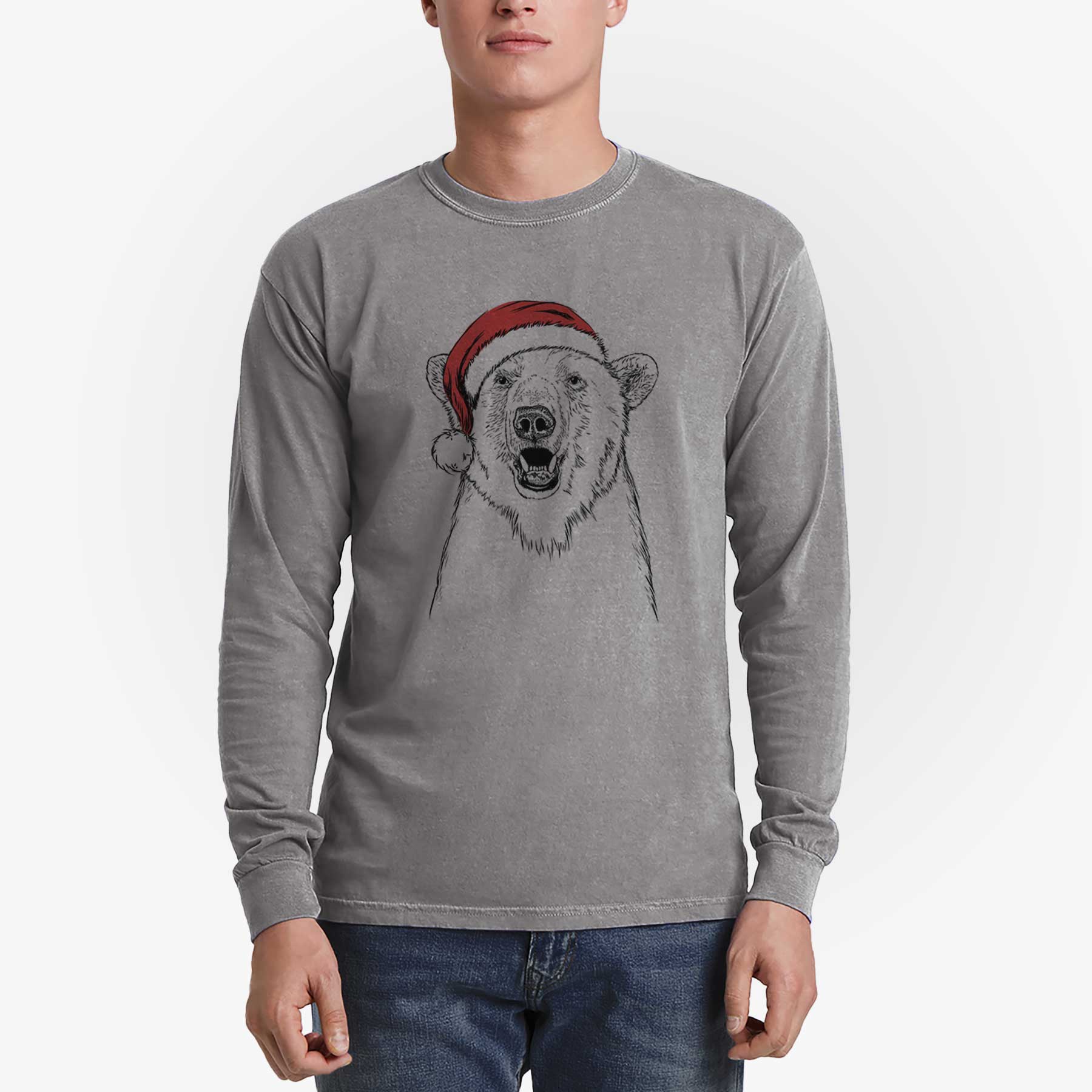 Santa Oslo the Polar Bear - Men's Heavyweight 100% Cotton Long Sleeve