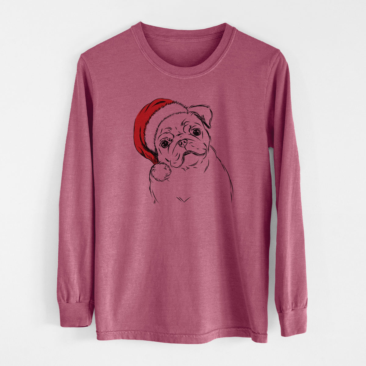 Santa Otis the Pug - Men&#39;s Heavyweight 100% Cotton Long Sleeve