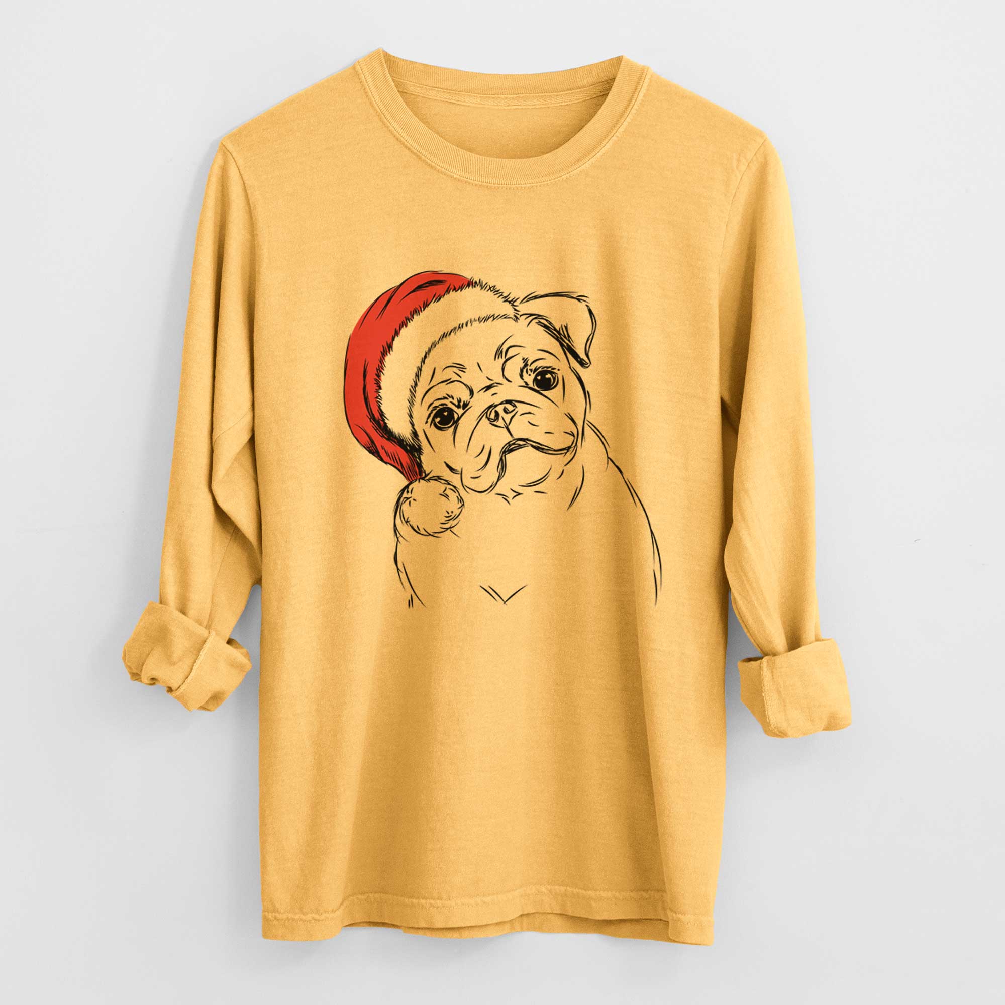 Santa Otis the Pug - Men's Heavyweight 100% Cotton Long Sleeve