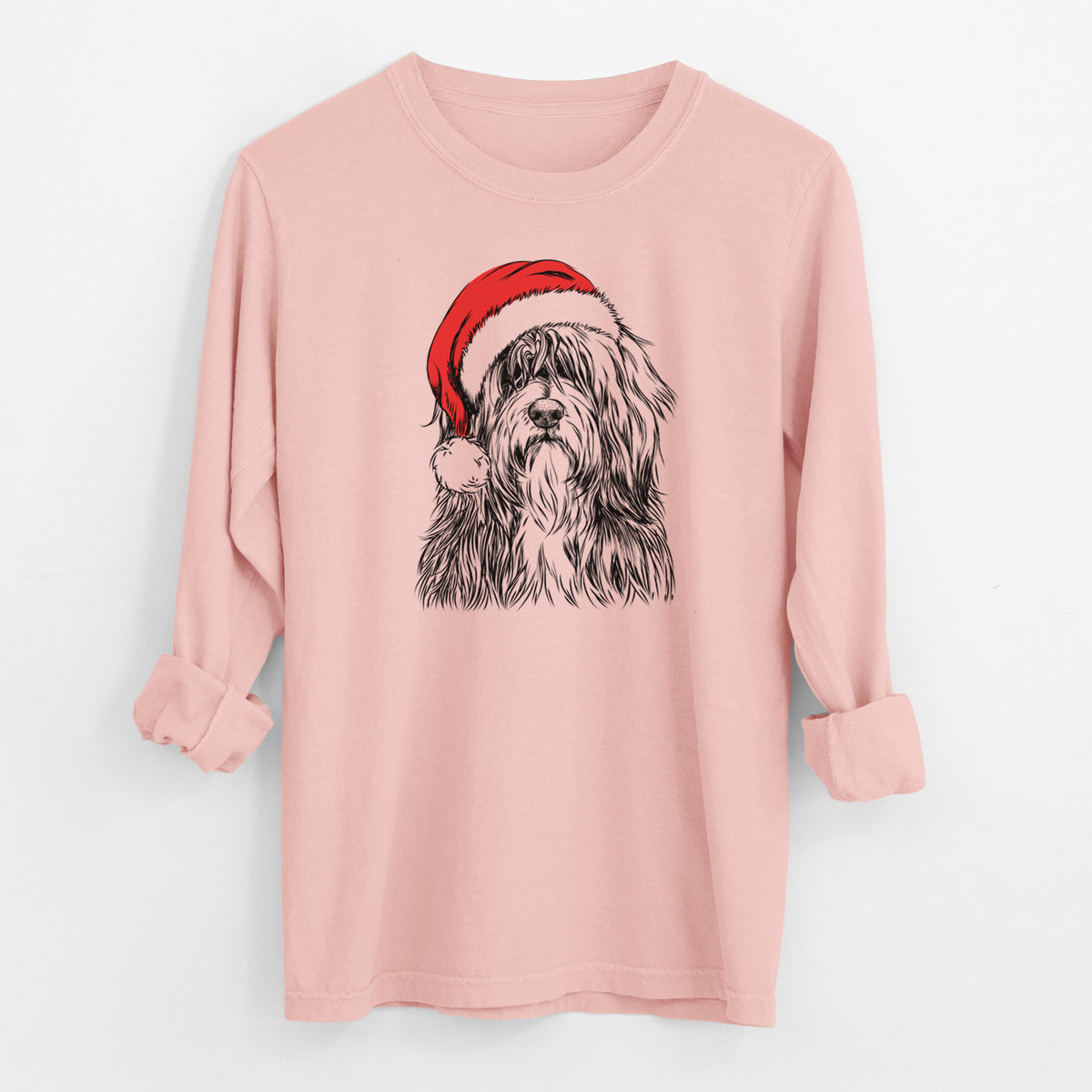 Santa Otto the Polish Lowland Sheepdog - Men's Heavyweight 100% Cotton Long Sleeve
