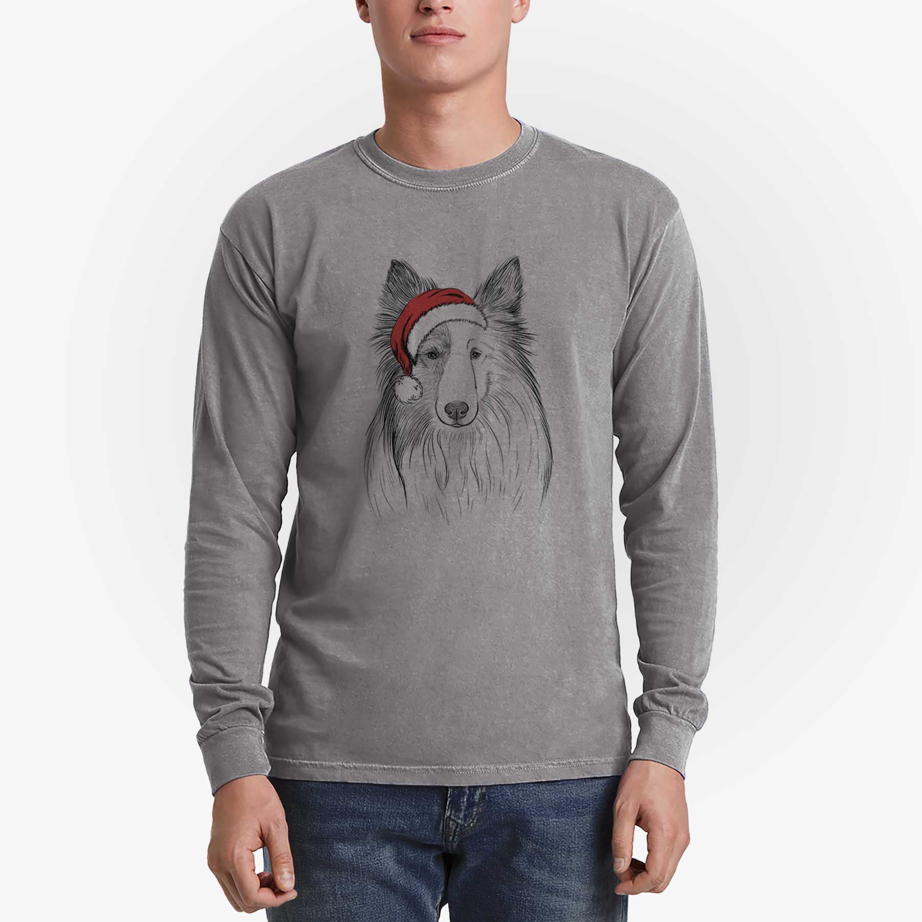 Santa Palin the Shetland Sheepdog - Men's Heavyweight 100% Cotton Long Sleeve