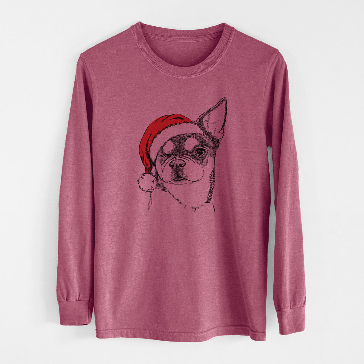 Santa Paris the Chihuahua - Men&#39;s Heavyweight 100% Cotton Long Sleeve