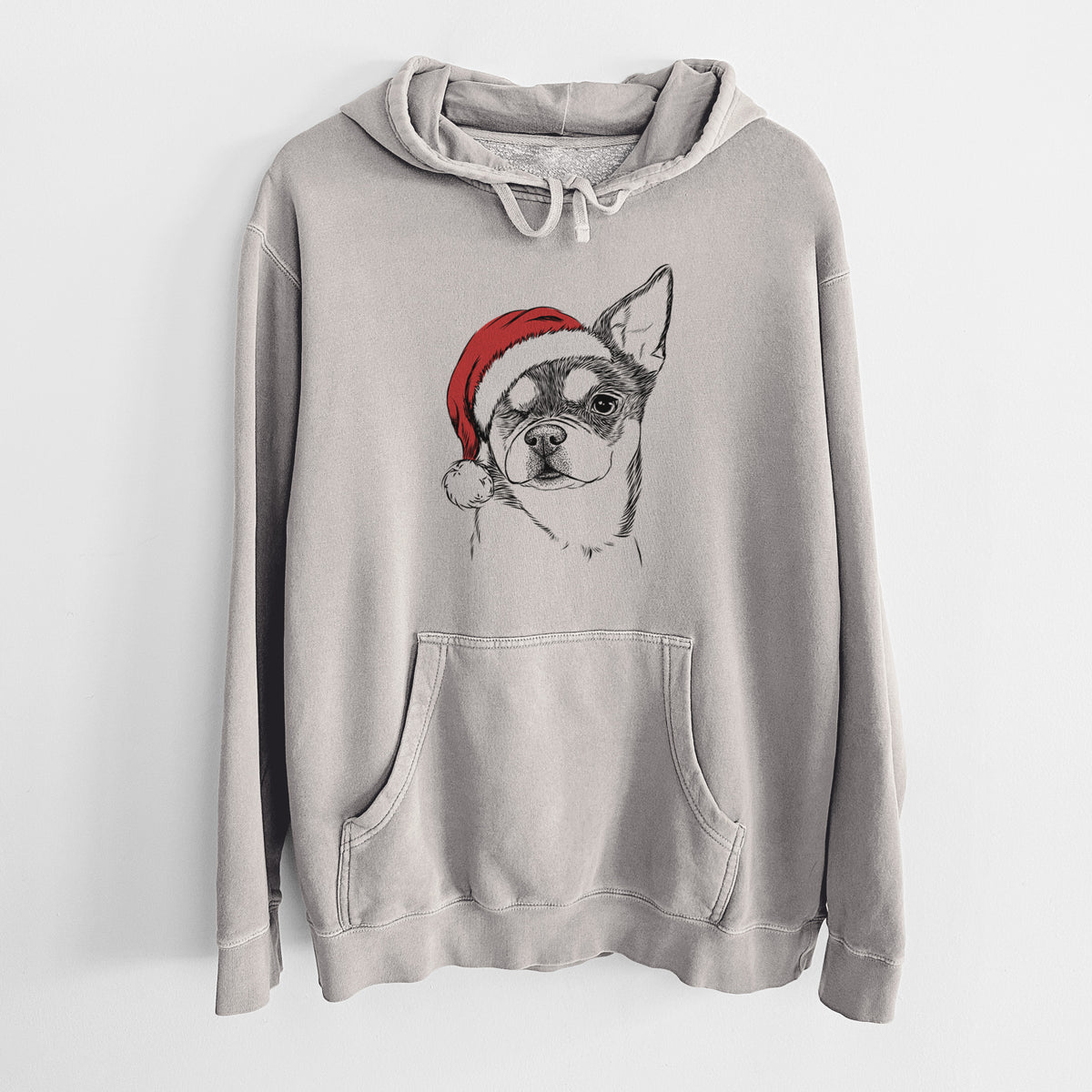 Santa Hat Paris the Chihuahua - Unisex Pigment Dyed Hoodie