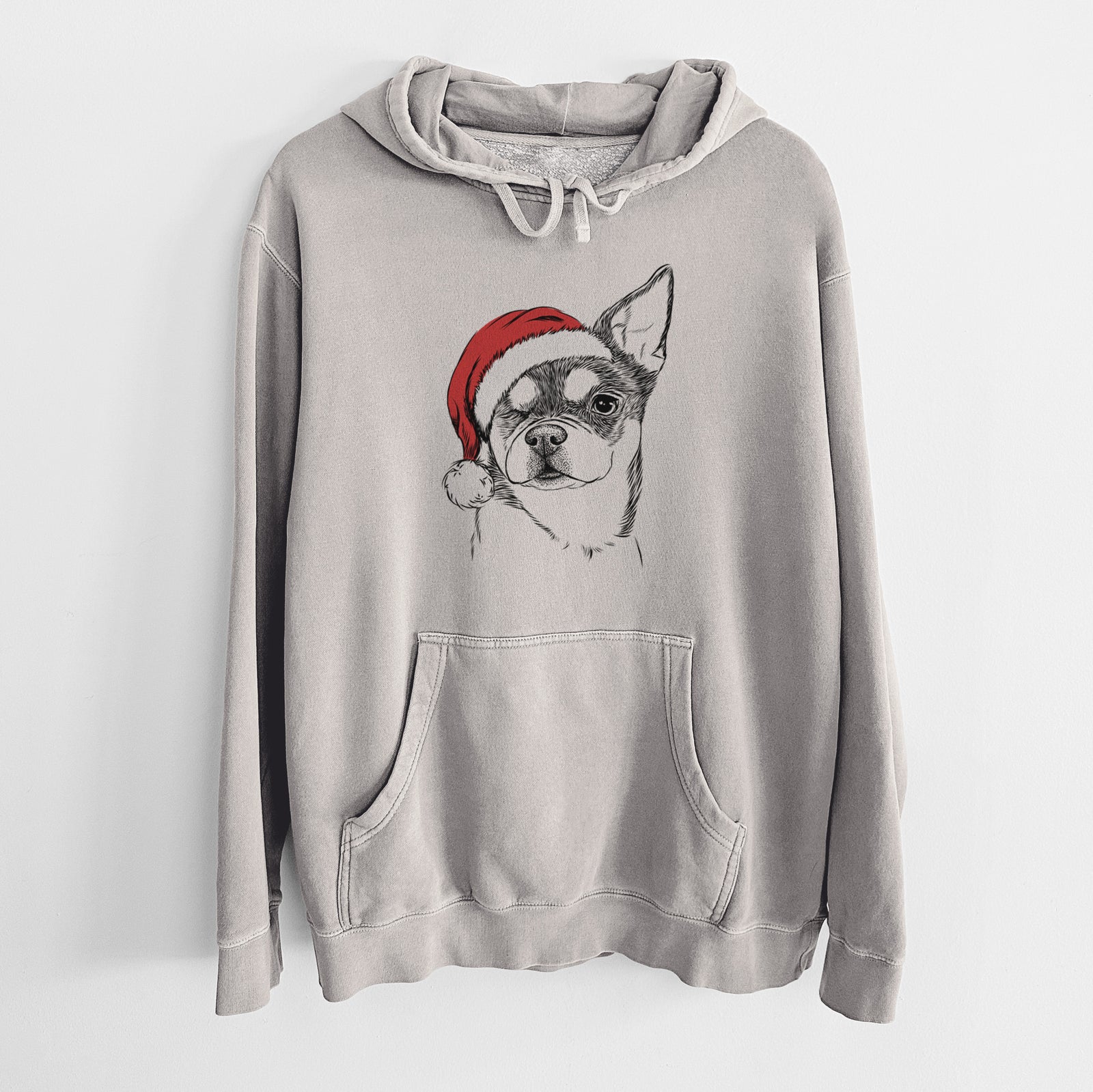 Santa Hat Paris the Chihuahua - Unisex Pigment Dyed Hoodie