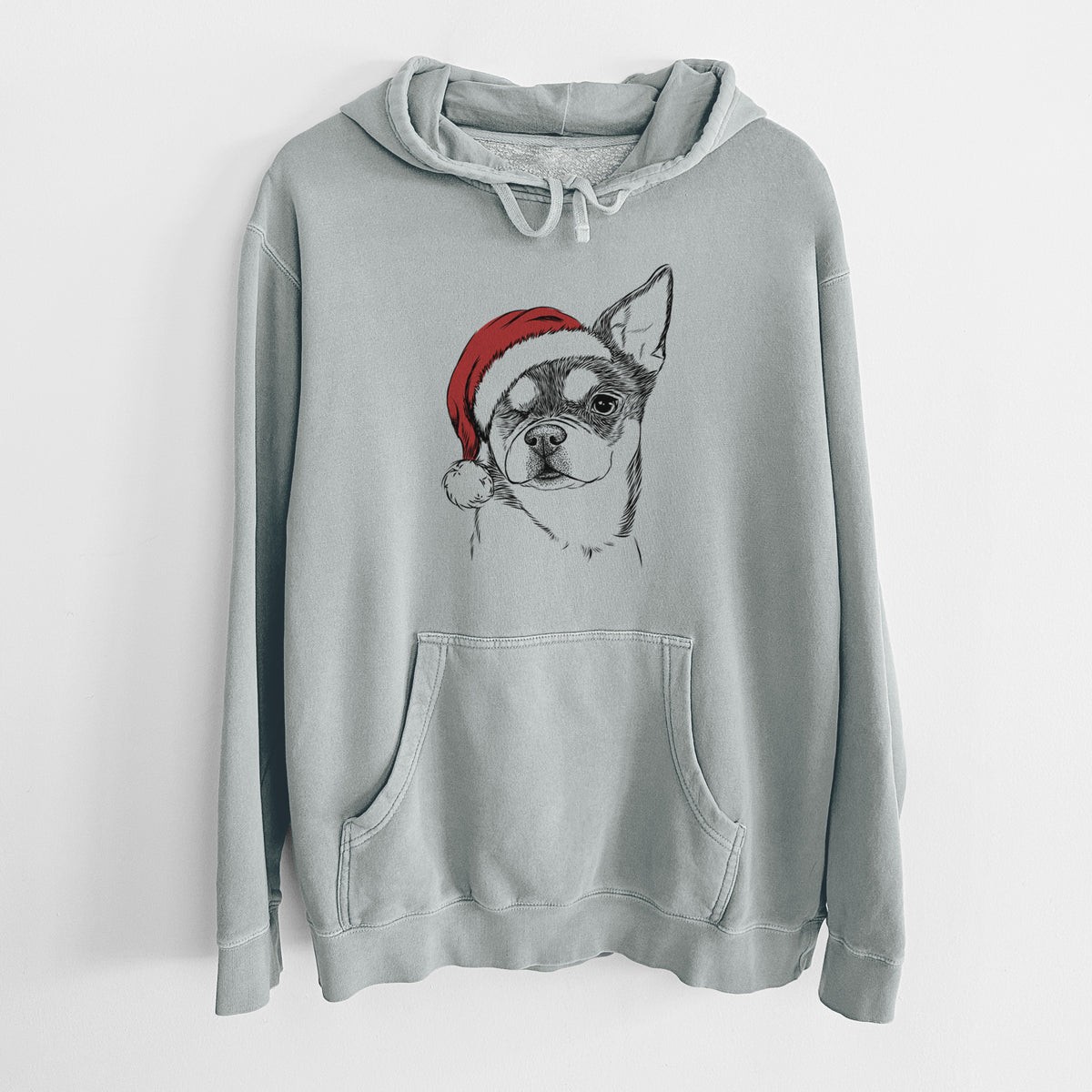 Santa Hat Paris the Chihuahua - Unisex Pigment Dyed Hoodie